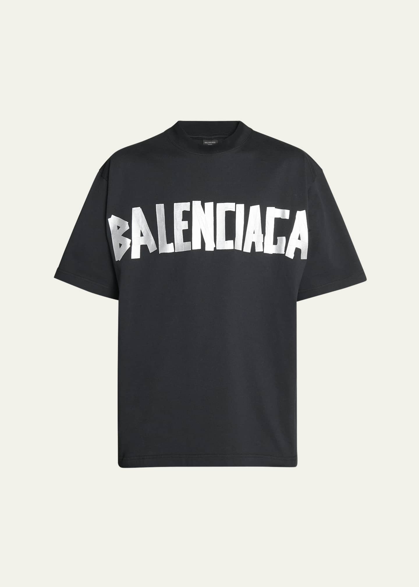 Balenciaga Men's Taped-Logo Distressed T-Shirt Image 1 of 5