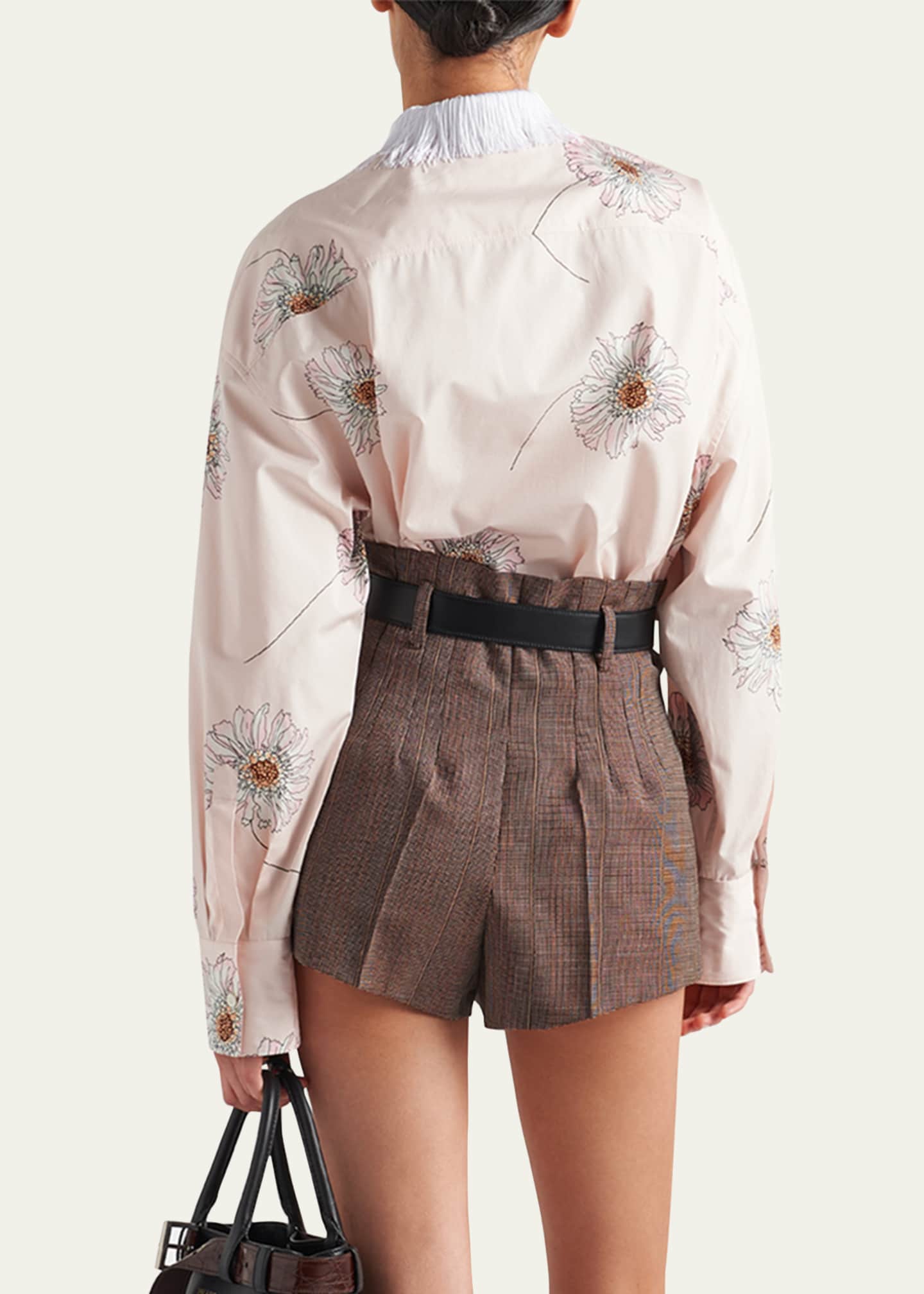 Prada Gerbera Print Poplin Button Down Blouse with Fringe Collar Image 3 of 4