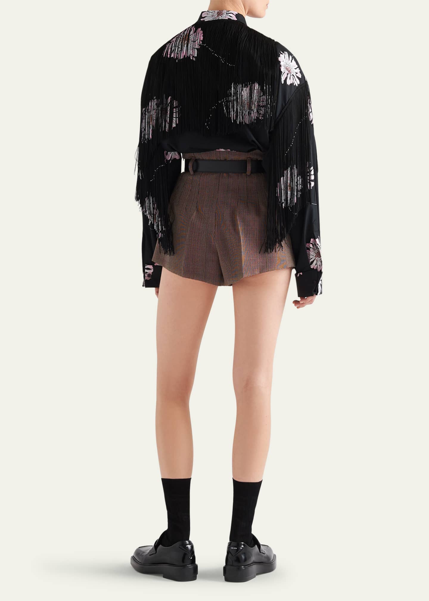 Prada Pinstripe Wool Shorts with Belt - Bergdorf Goodman
