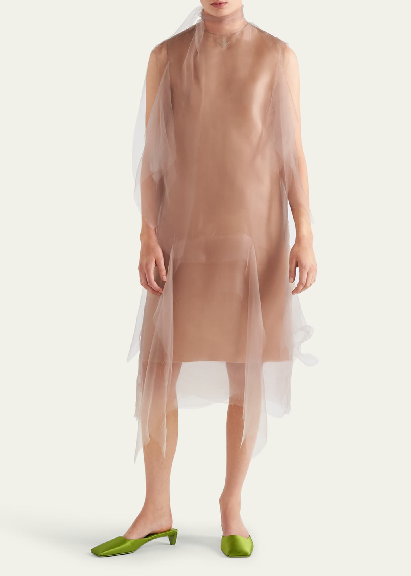 Prada Tie-Neck Technical Voile Dress Image 2 of 3