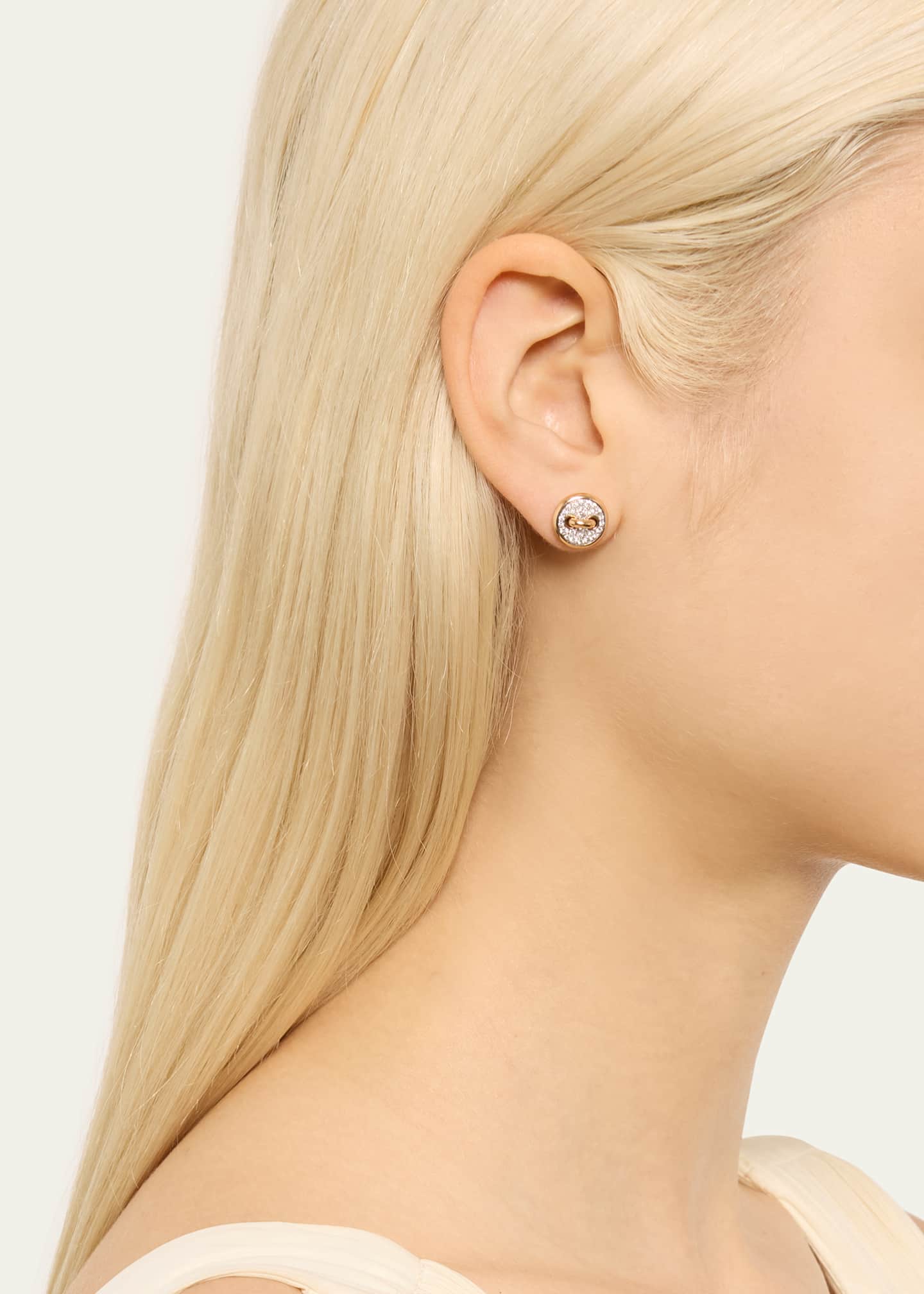 Pomellato 18K Rose Gold Pom Pom Dot Pave Diamond Stud Earrings Image 2 of 4
