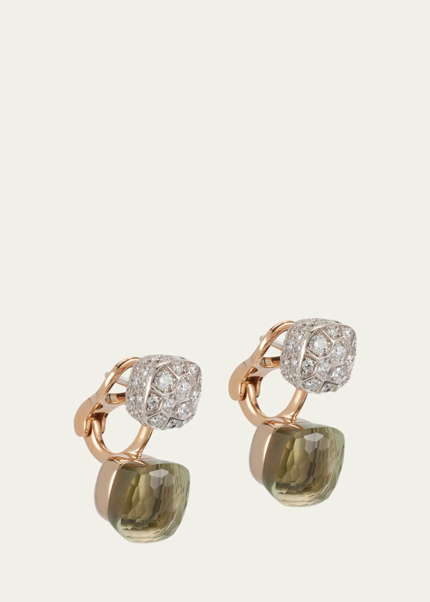 Pomellato Nudo 18K Rose Gold Prasiolite and Diamond Double Drop Earrings Image 3 of 4