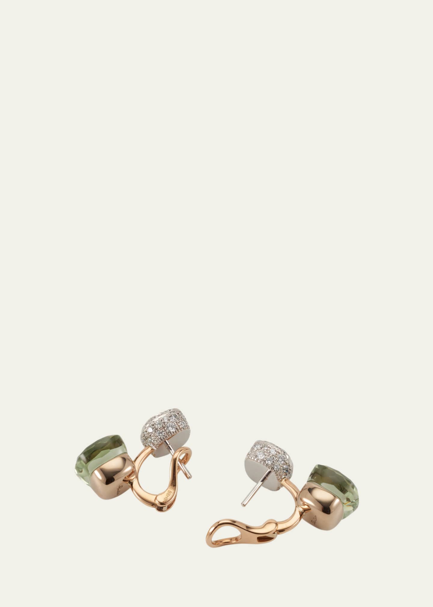 Pomellato Nudo 18K Rose Gold Prasiolite and Diamond Double Drop Earrings Image 4 of 4