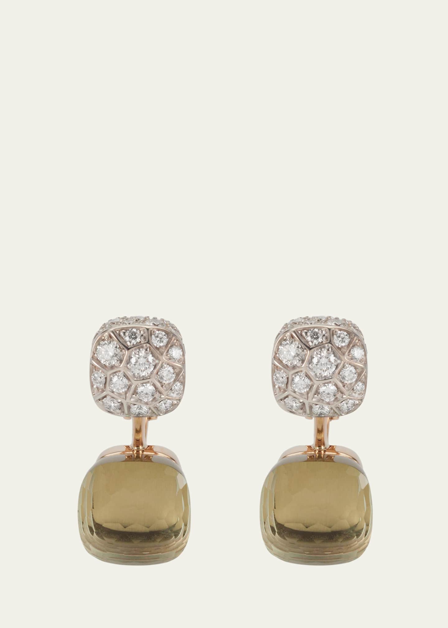 Pomellato Nudo 18K Rose Gold Prasiolite and Diamond Double Drop Earrings Image 1 of 4