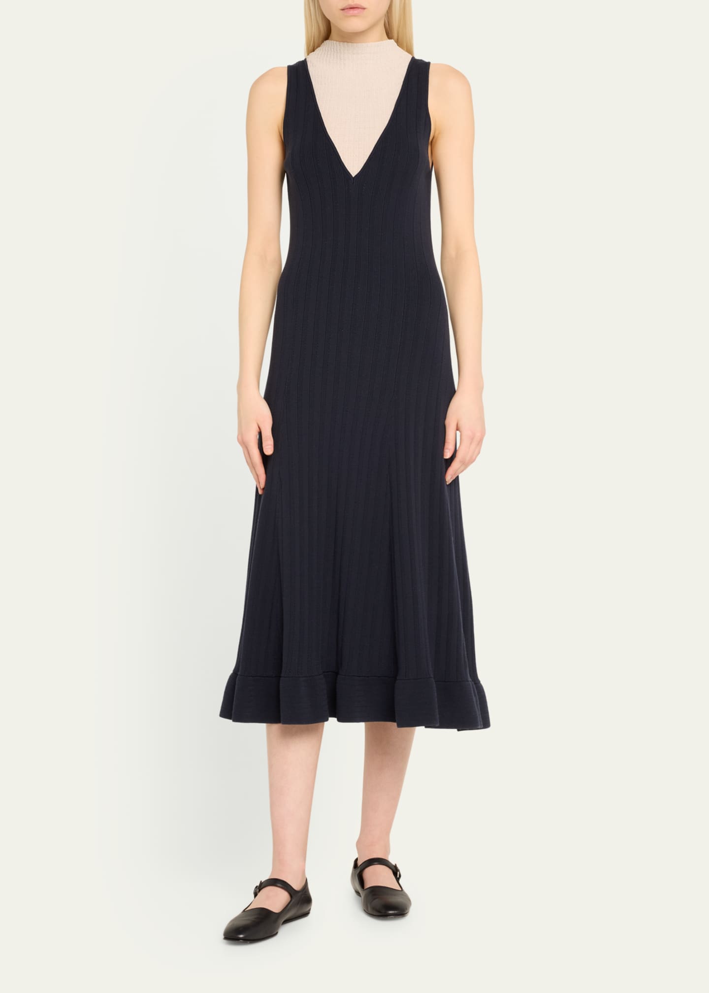 Phillip Lim Fluid Rib Mockneck Midi Knit Dress Midnight Xs