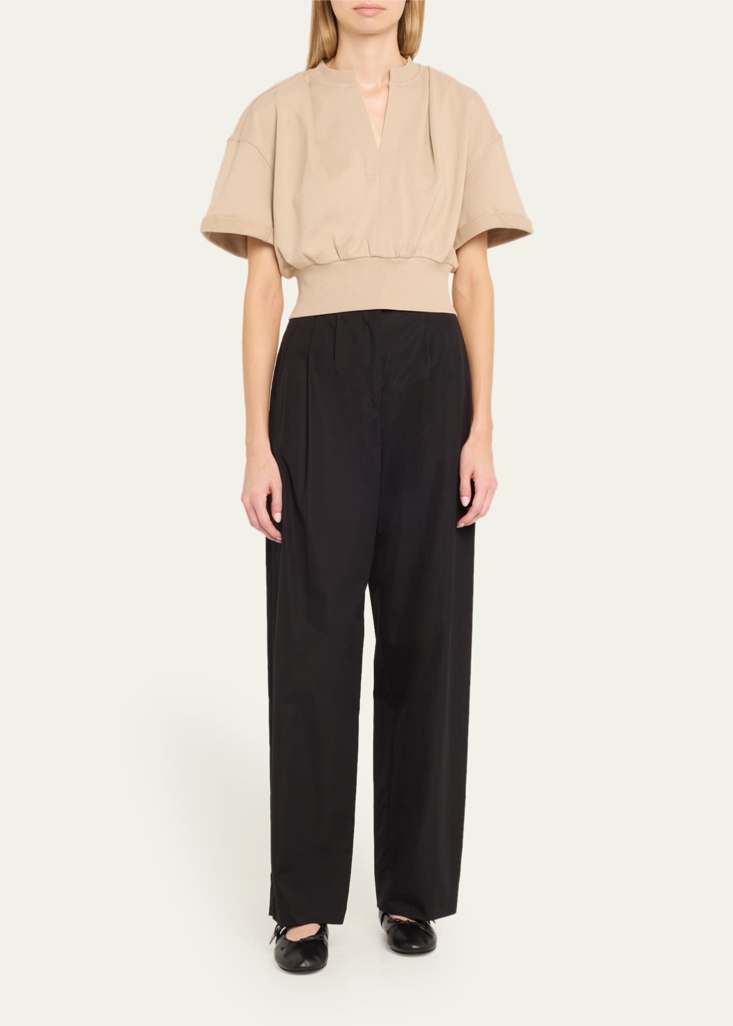3.1 Phillip Lim Short-Sleeve Cropped Sweatshirt Image 2 of 5