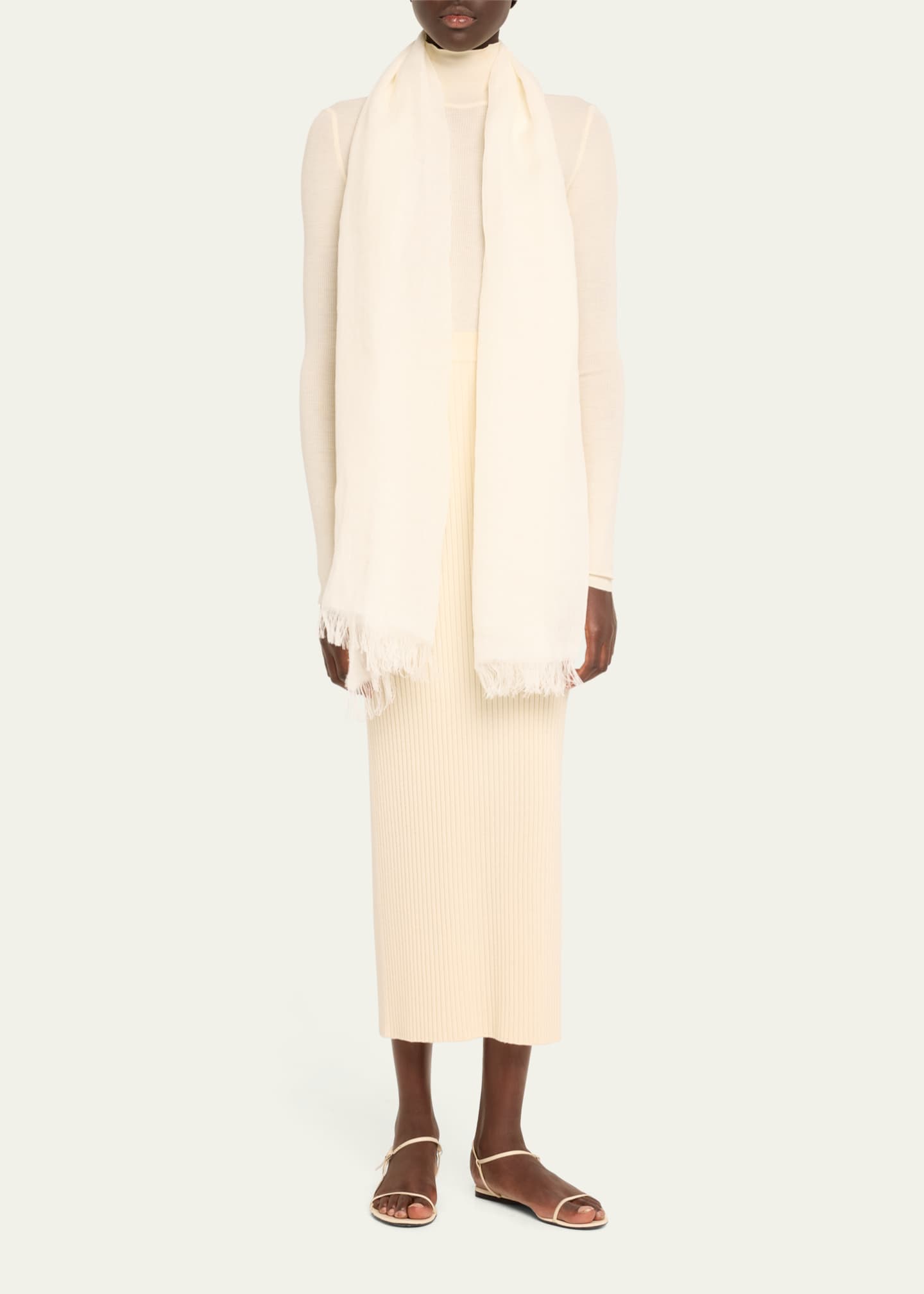 Max Mara Tonal Fringe Flax Scarf Image 2 of 3