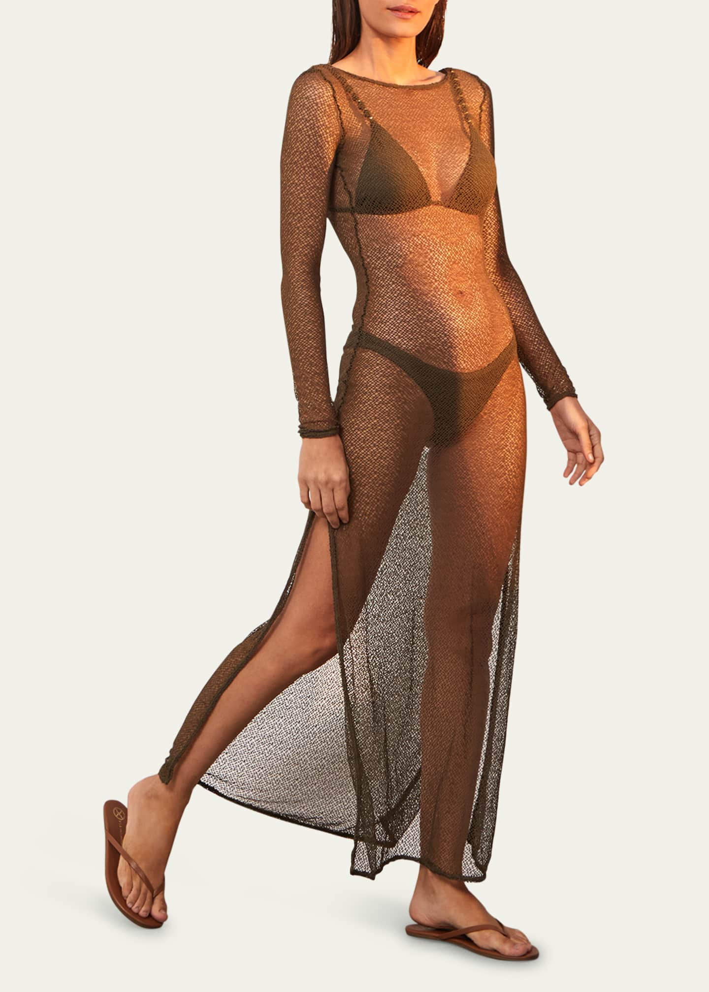 Vix Solid Lexia Sheer Backless Maxi Dress Coverup Image 2 of 4