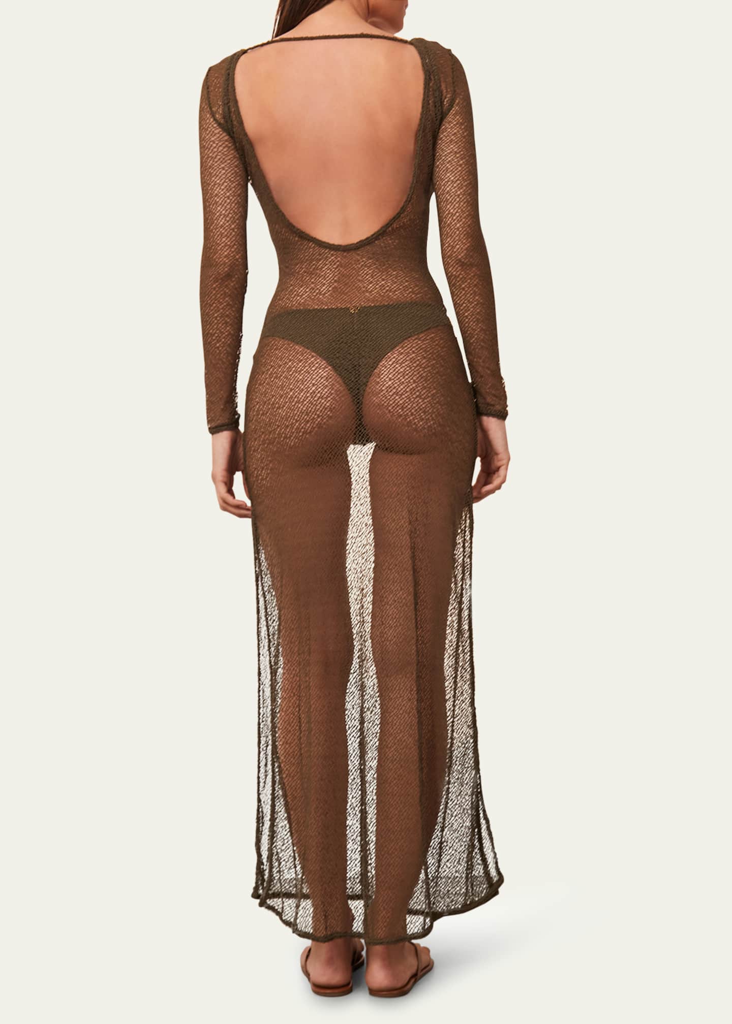 Vix Solid Lexia Sheer Backless Maxi Dress Coverup Image 3 of 4