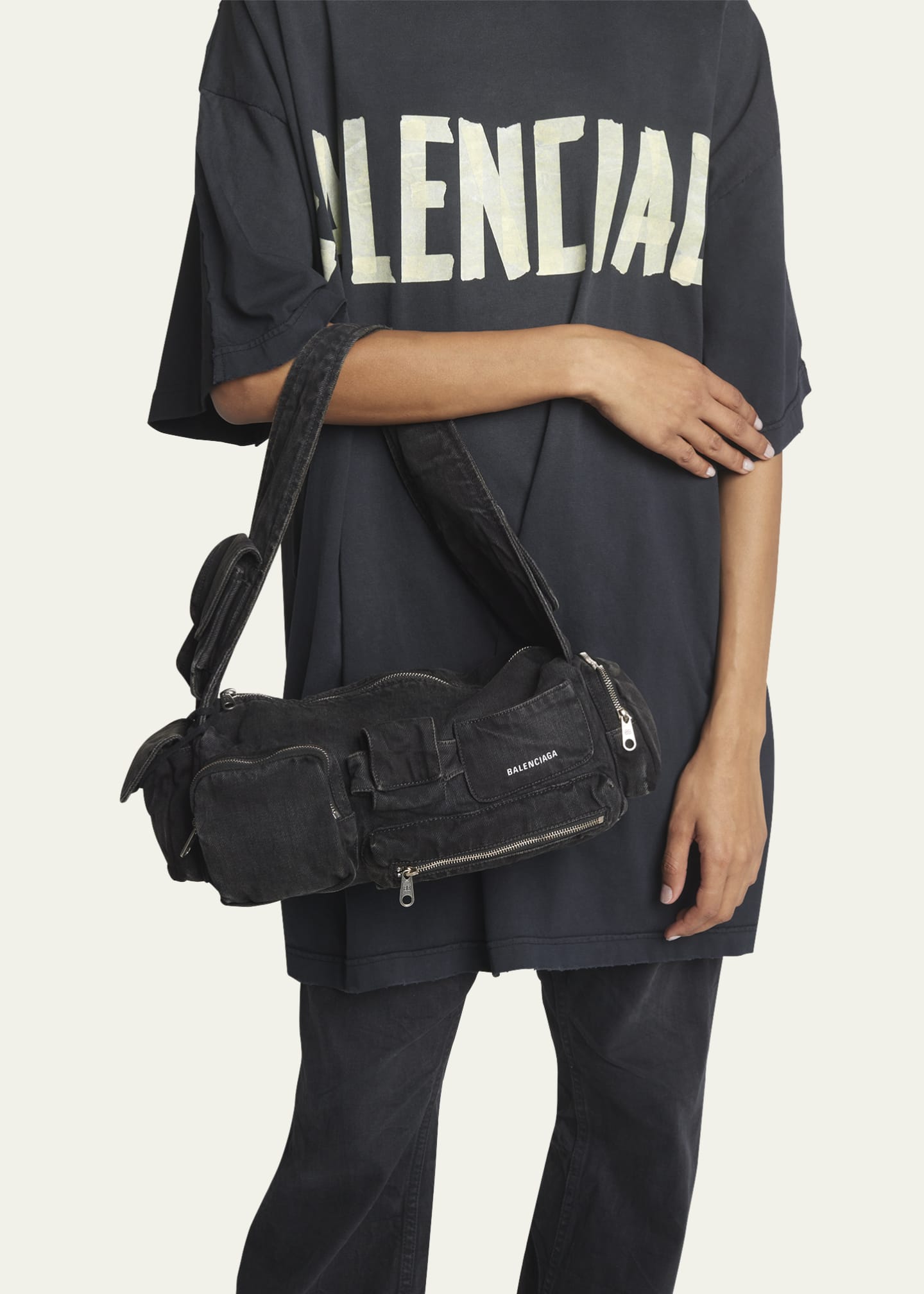 Balenciaga Superbusy Sling Washed Denim Shoulder Bag Image 2 of 5