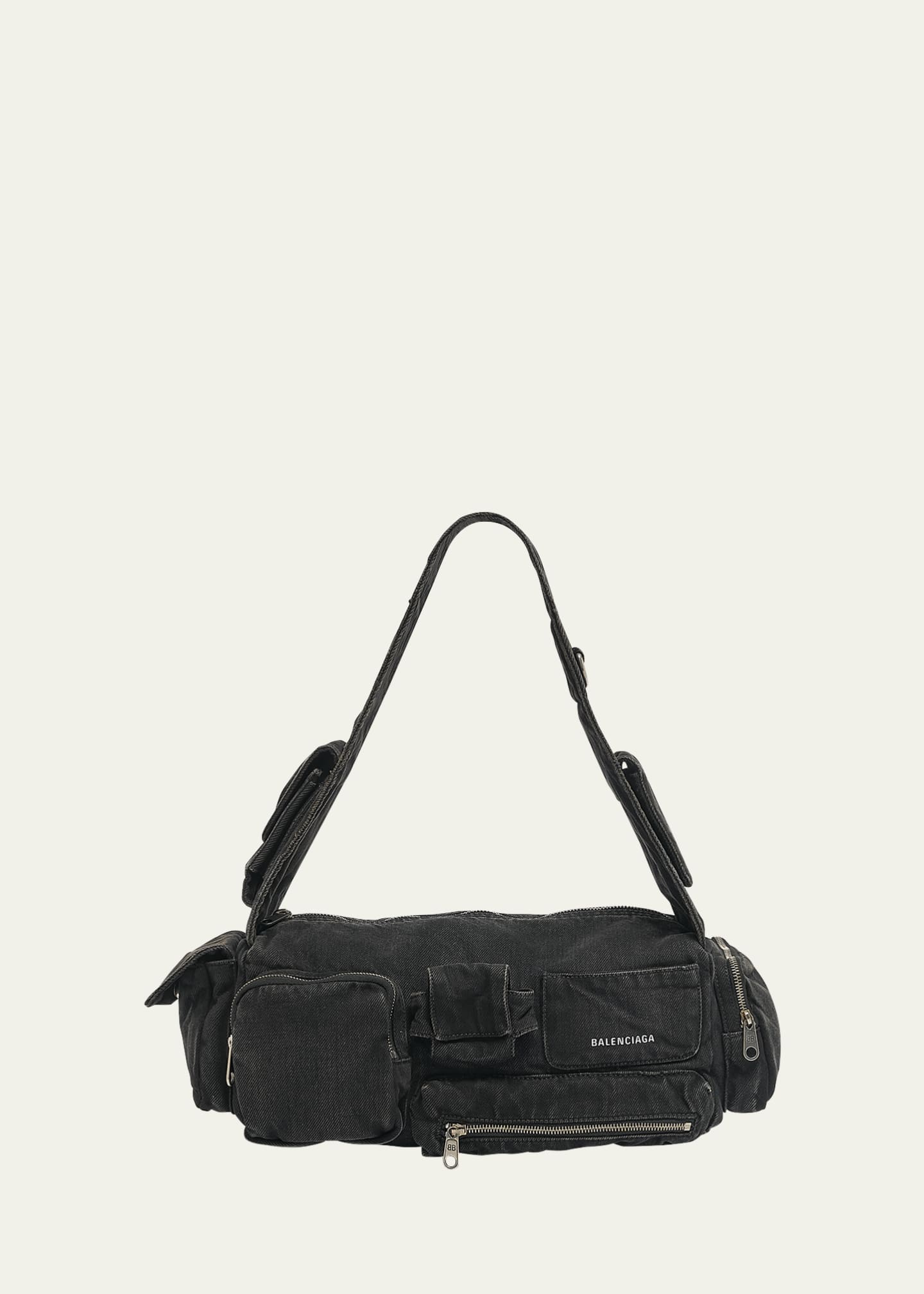 Balenciaga Superbusy Sling Washed Denim Shoulder Bag Image 1 of 5