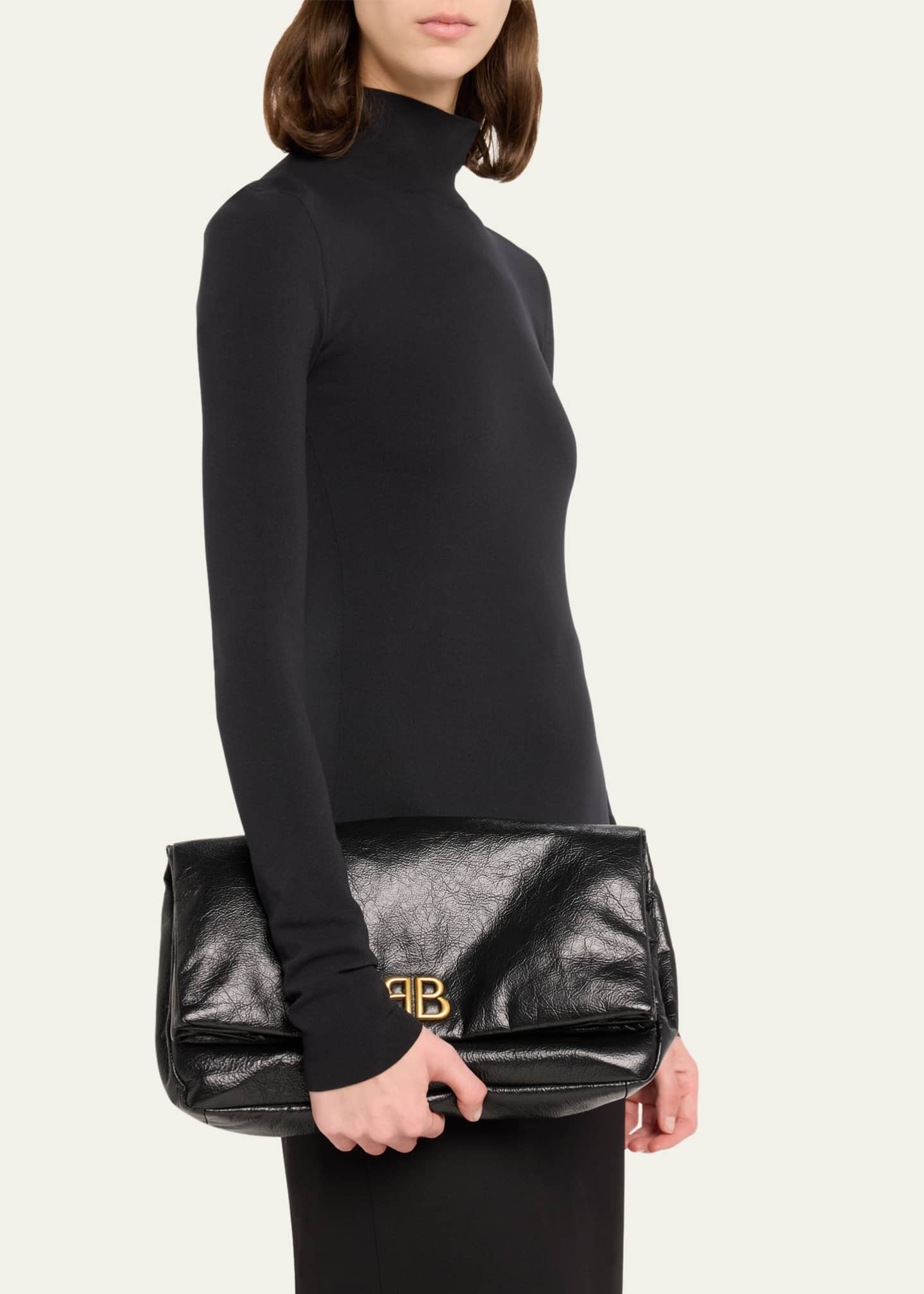 Balenciaga Monaco Fold-Over Flap Leather Clutch Bag Image 2 of 5