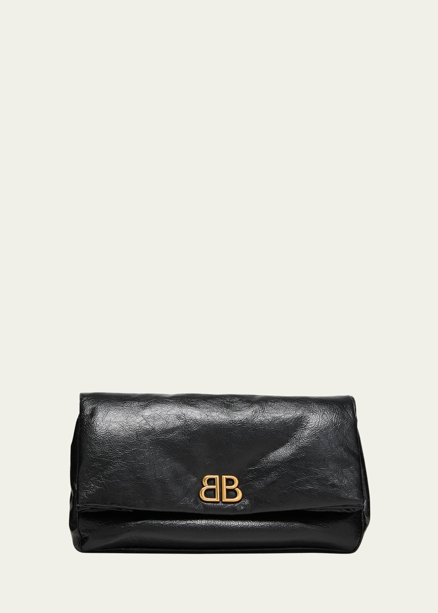 Balenciaga Monaco Fold-Over Flap Leather Clutch Bag Image 1 of 5