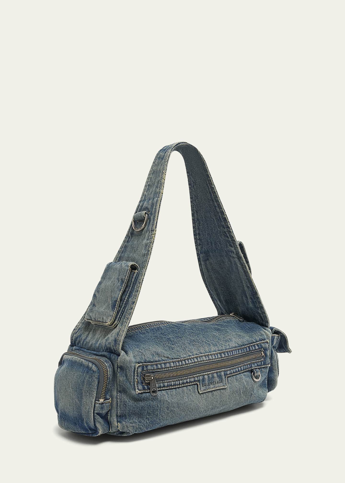 Balenciaga Superbusy Sling Washed Denim Shoulder Bag Balenciaga Superbusy Sling Washed Denim Shoulder Bag
