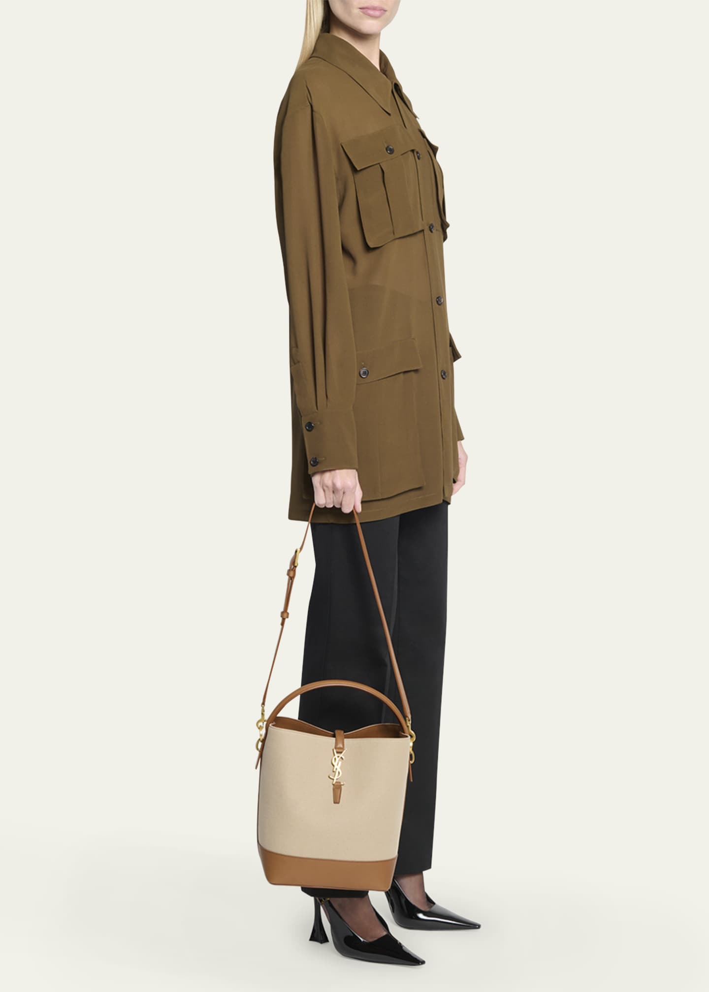 Saint Laurent Le 37 YSL Bucket Bag in Canvas and Leather Image 4 of 4