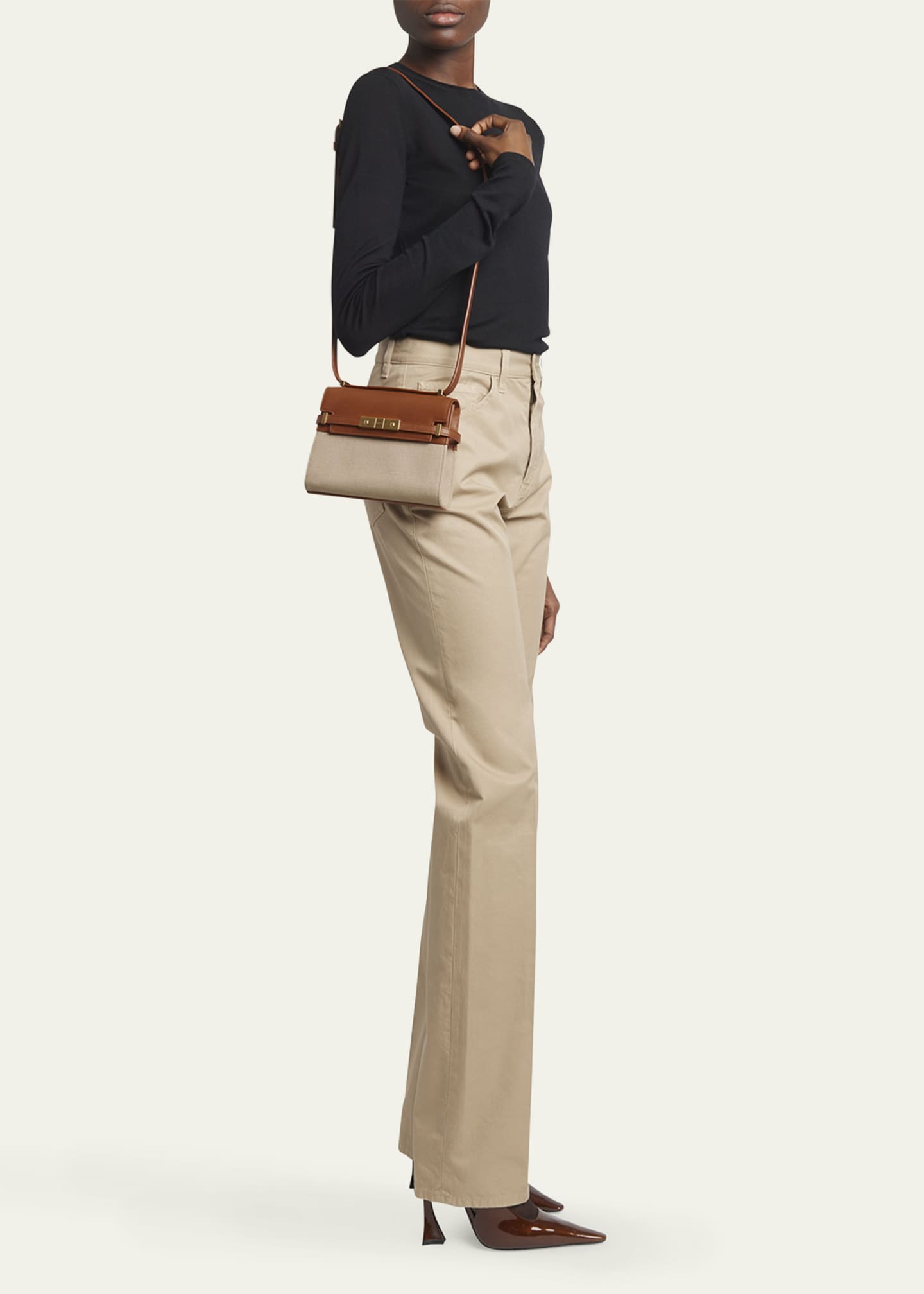 Saint Laurent Manhattan Mini Crossbody Bag in Canvas and Leather Image 2 of 4