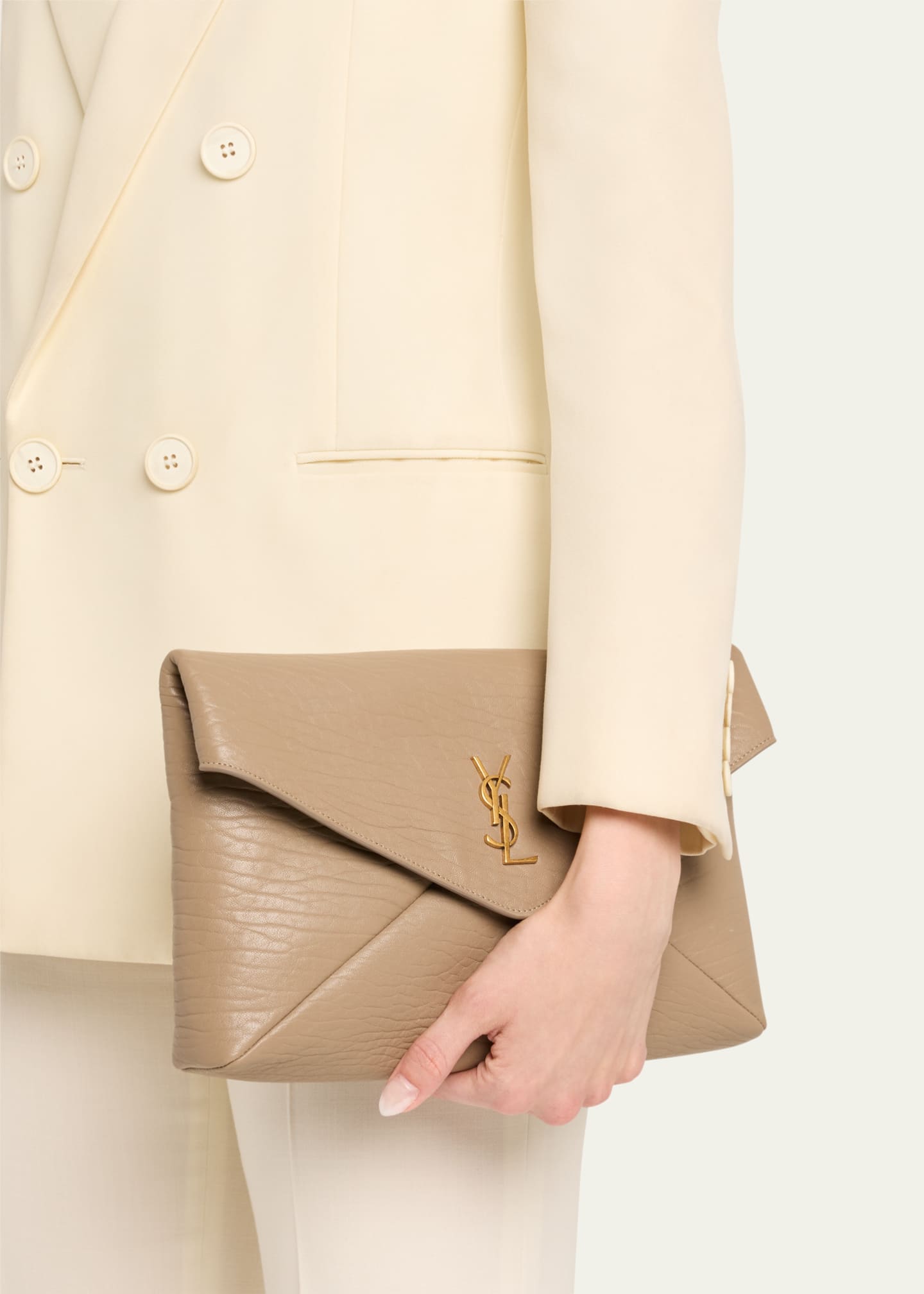 Saint Laurent Large YSL Envelope Pouch Clutch Bag in Leather Image 2 of 6
