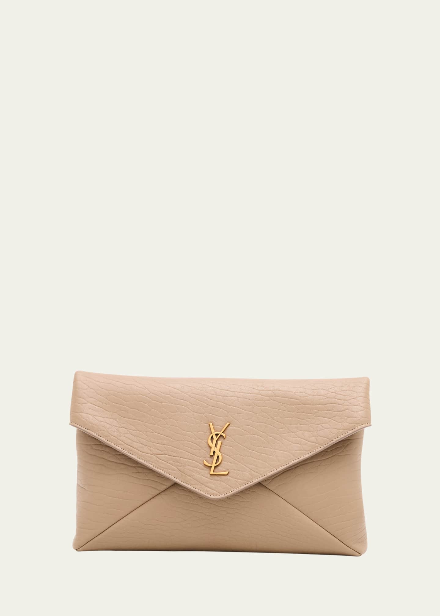 Saint Laurent Large YSL Envelope Pouch Clutch Bag in Leather Image 1 of 6
