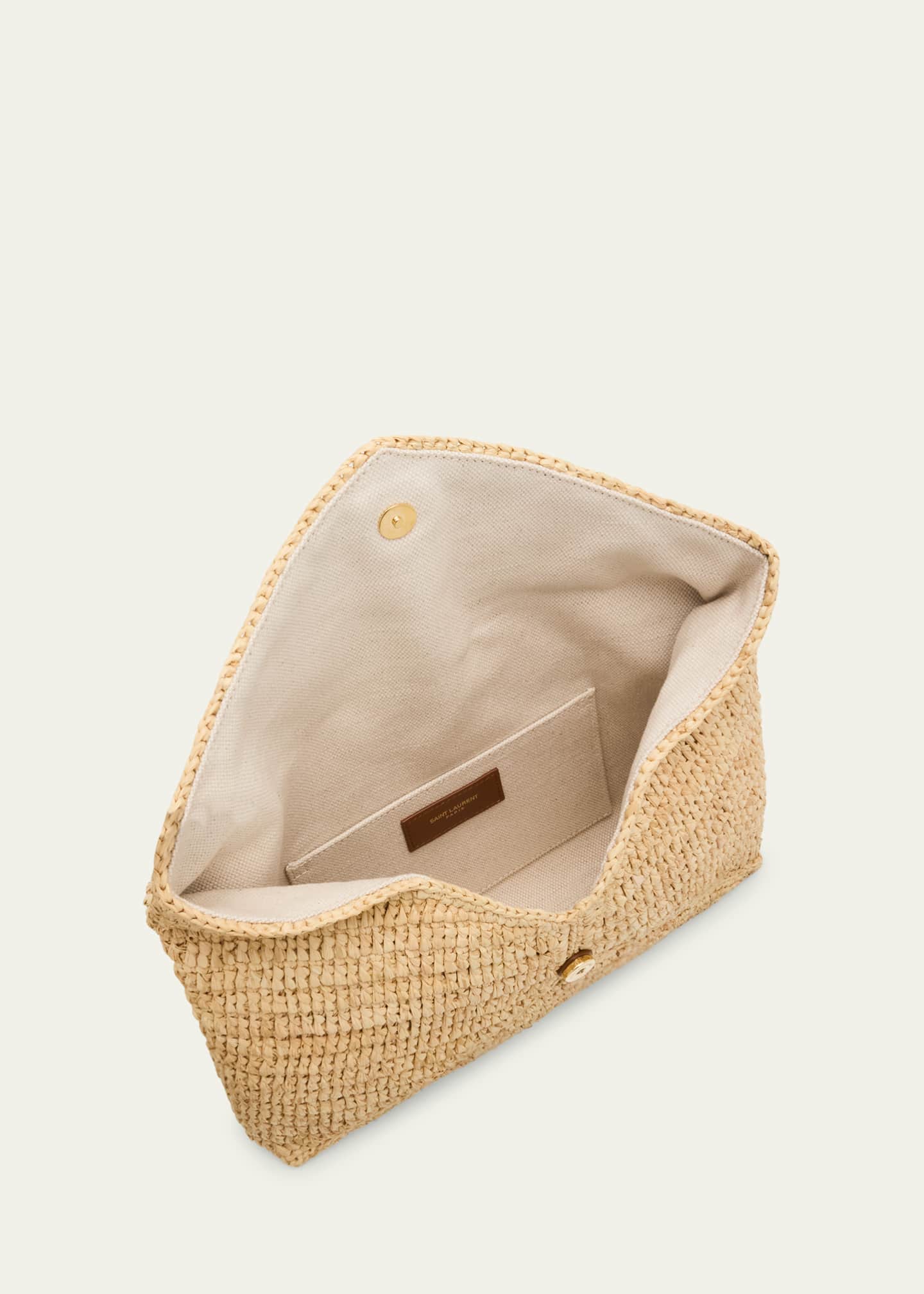 Saint Laurent Large YSL Envelope Pouch Clutch Bag in Raffia & Leather Image 3 of 5