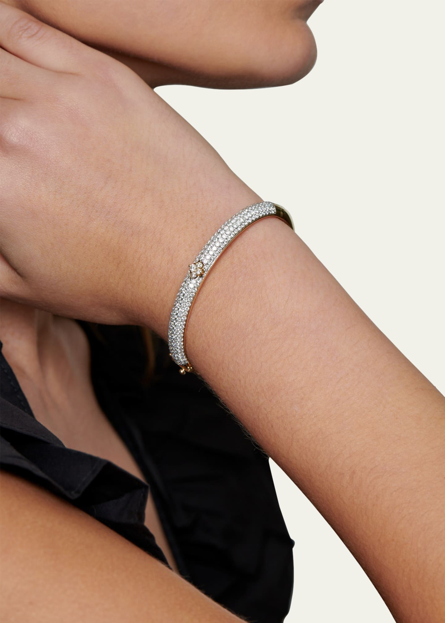 Sara Weinstock 18K White Gold Dujour Diamond Pave Four-Cluster Bangle Bracelet Image 2 of 2