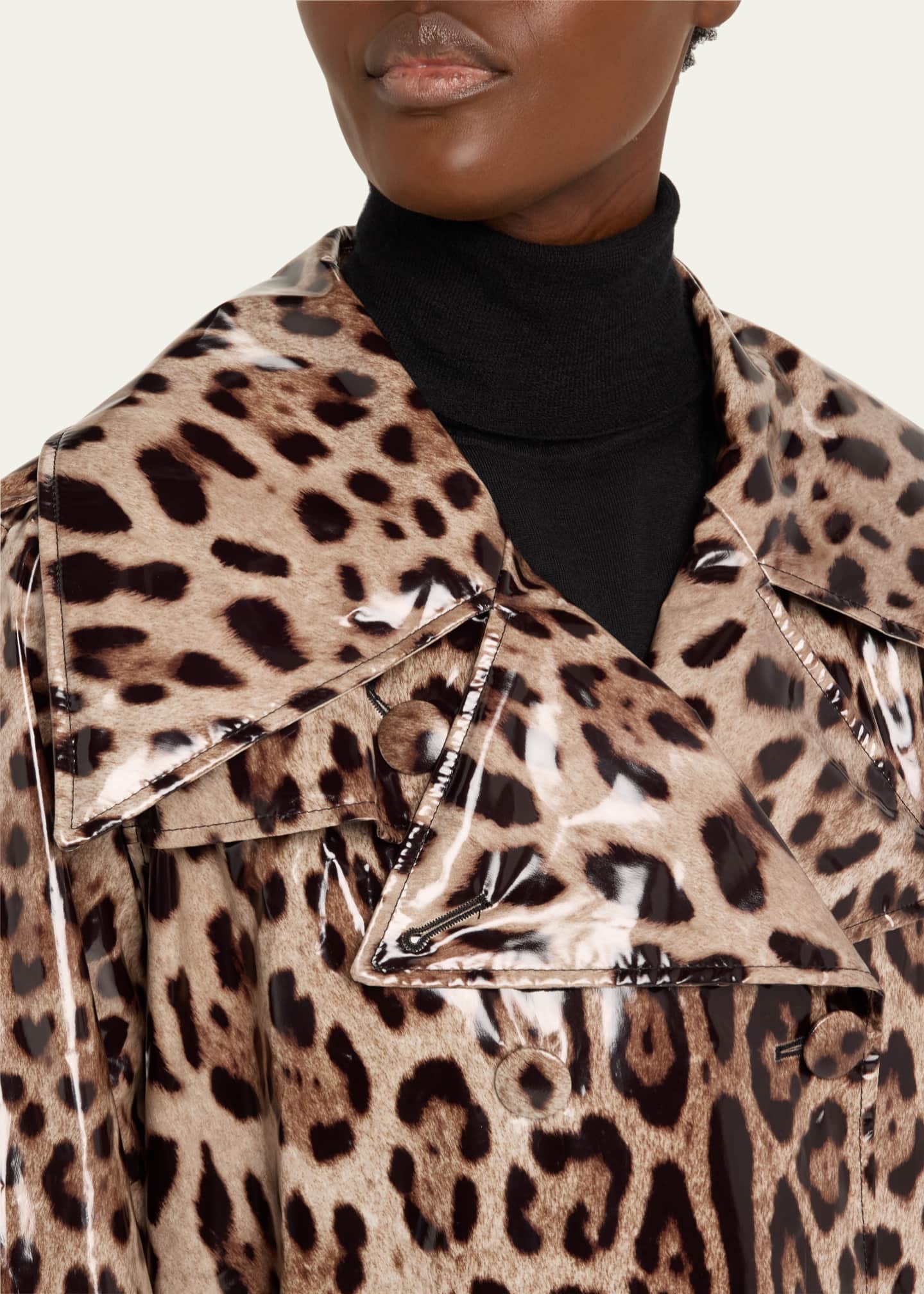 Dolce&Gabbana Leopard-Print Belted Shiny Long Trench Coat Image 5 of 5