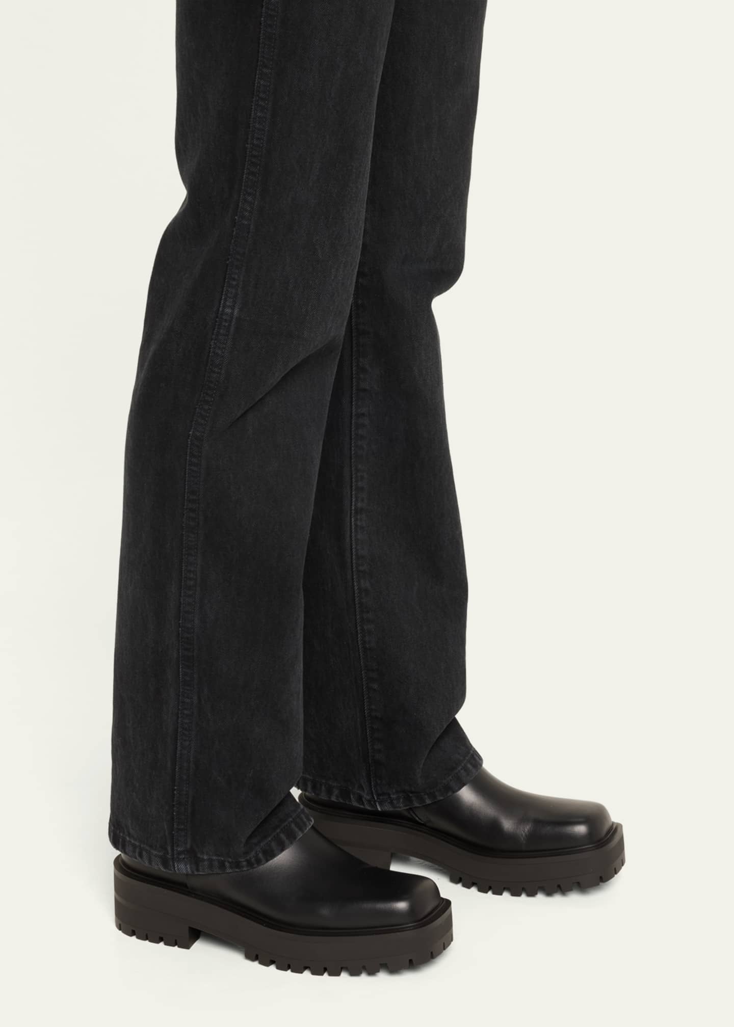 Leather Square-Toe Zip Booties