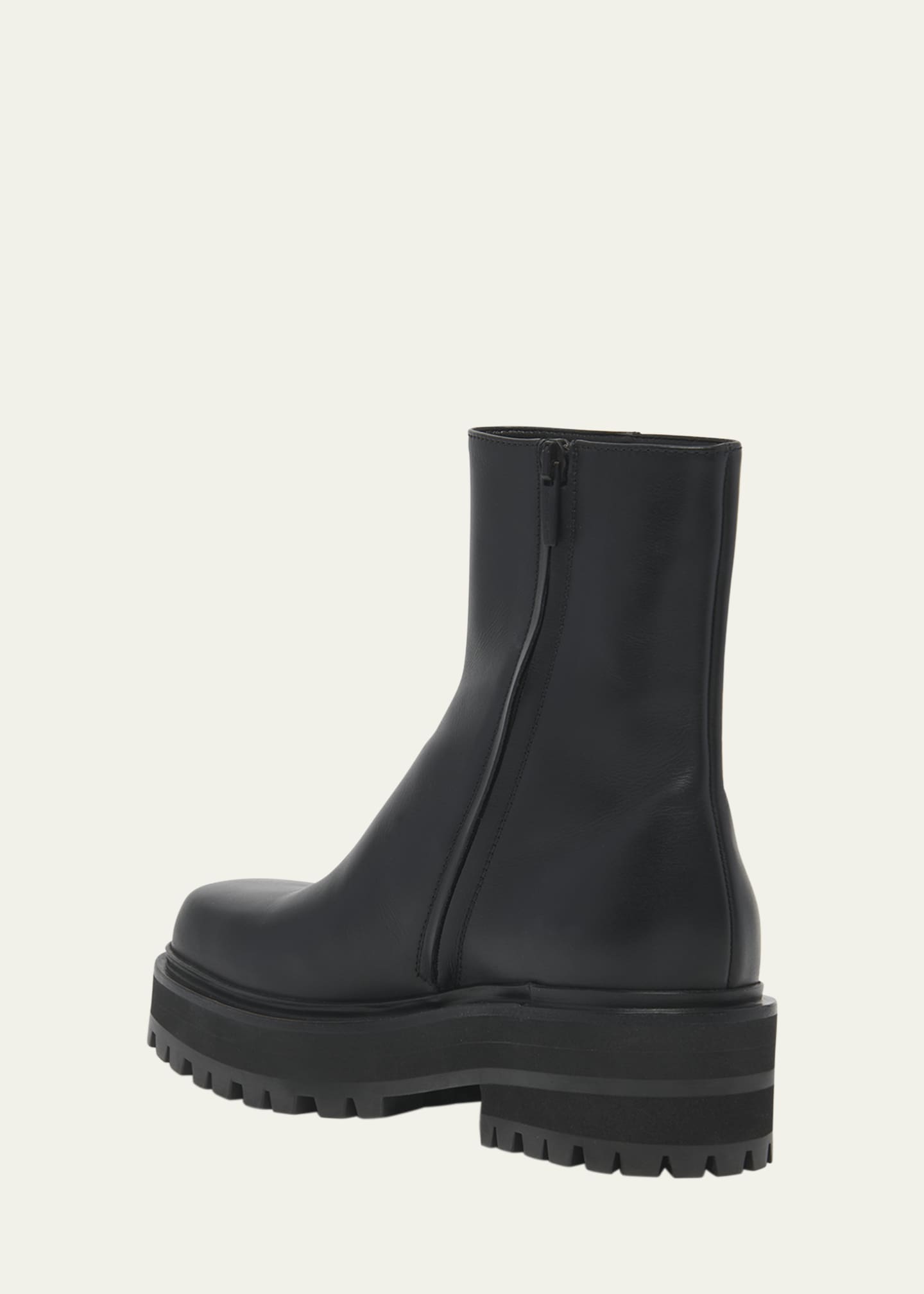 Leather Square-Toe Zip Booties