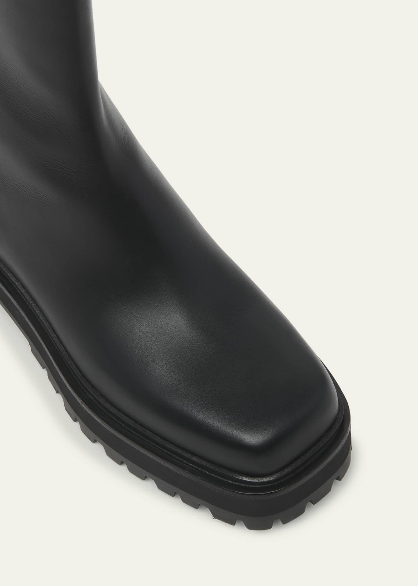 Leather Square-Toe Zip Booties