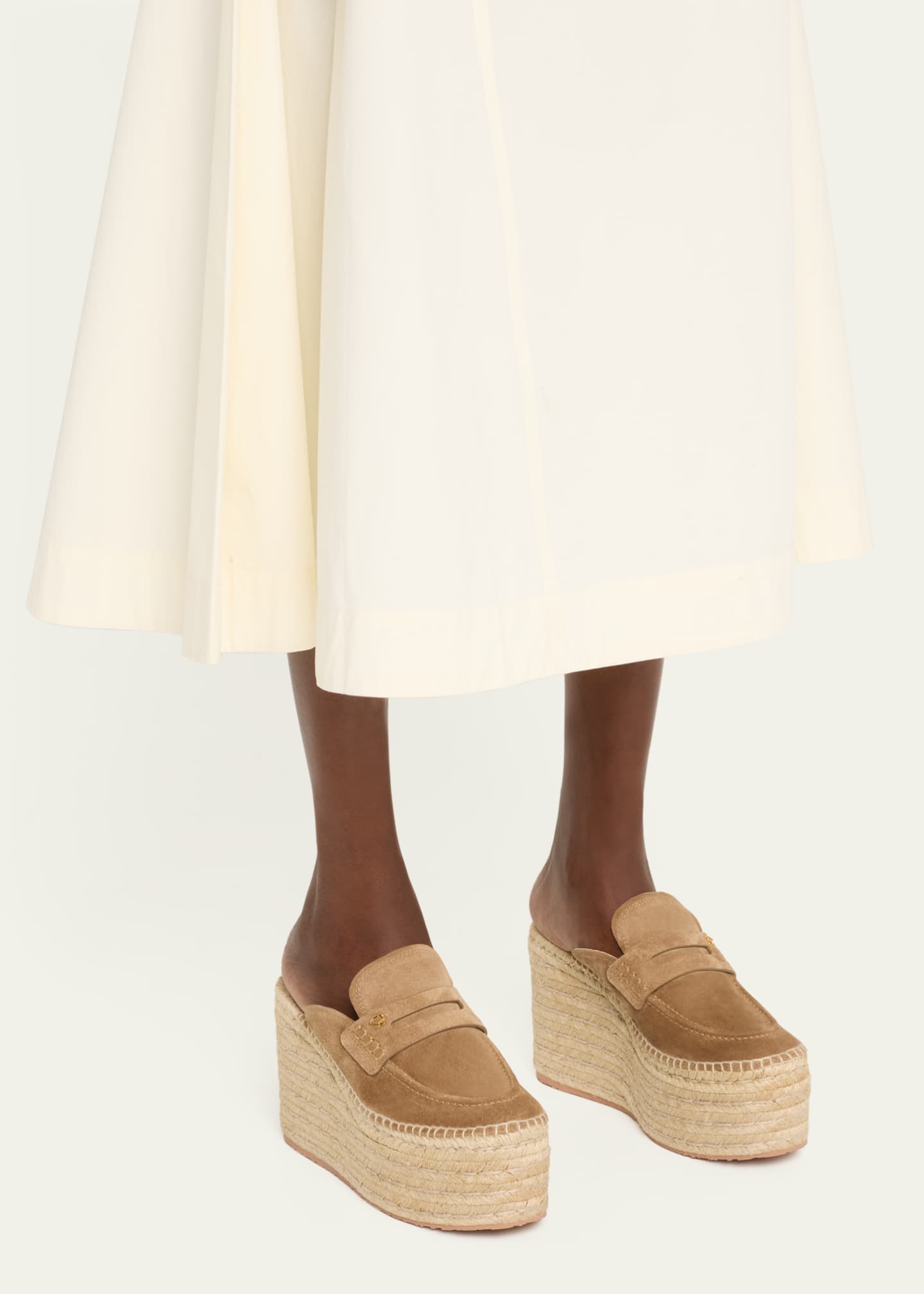 Suede Penny Loafer Platform Espadrille Mules