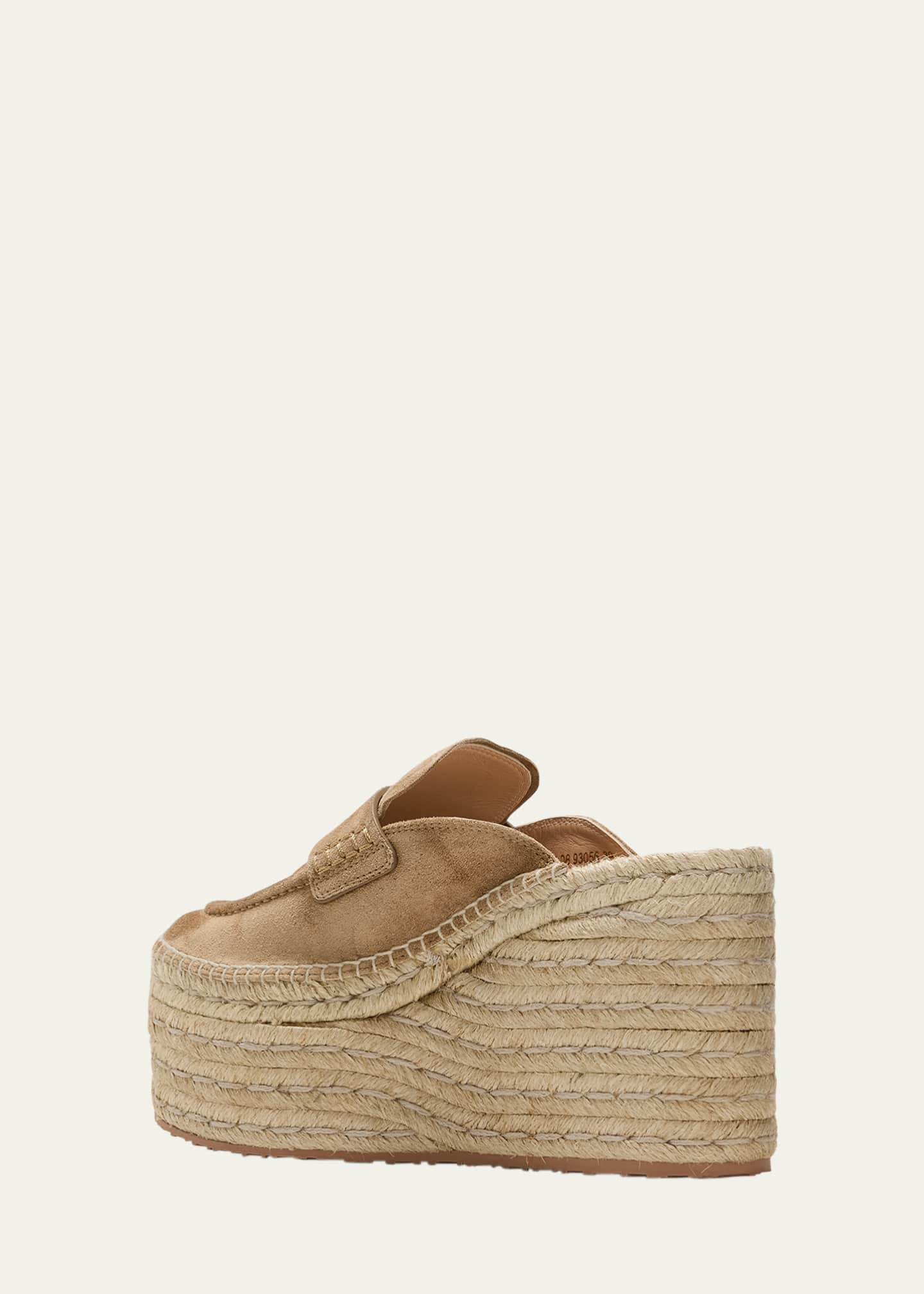 Suede Penny Loafer Platform Espadrille Mules