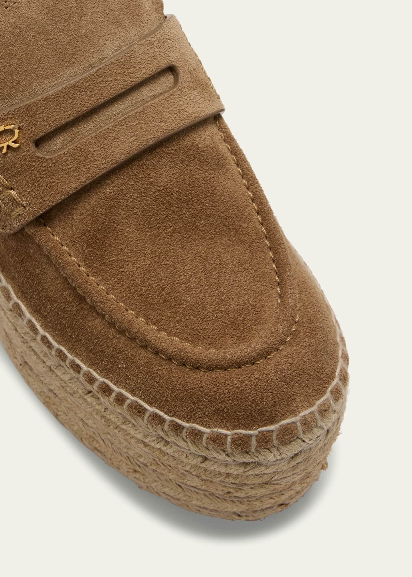 Suede Penny Loafer Platform Espadrille Mules