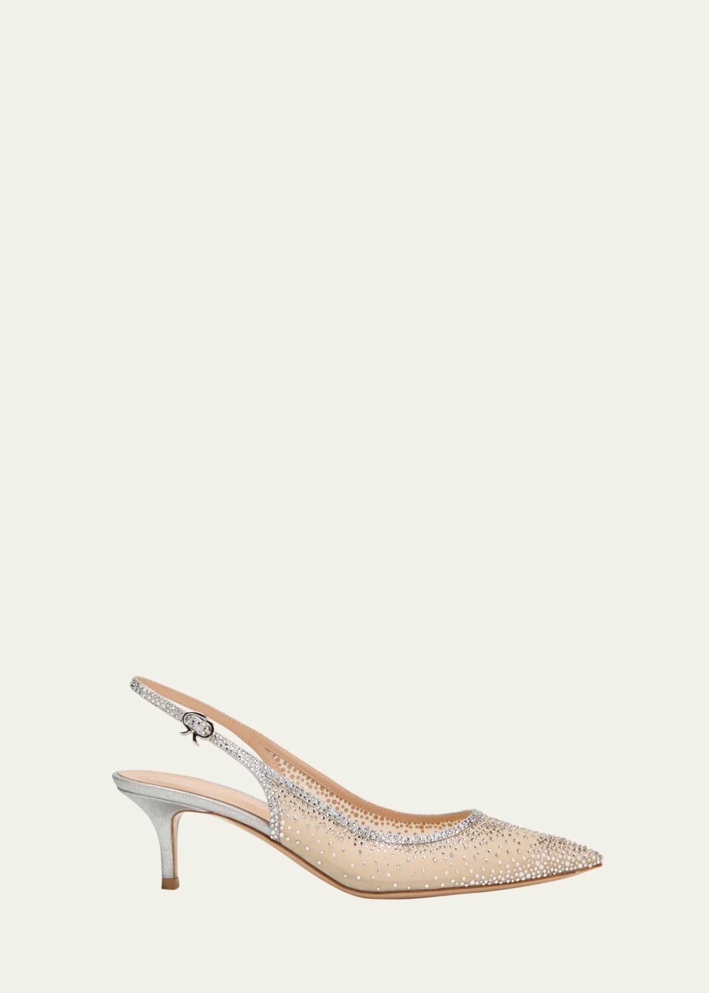 Gianvito Rossi Strass Organza Kitten-Heel Slingback Pumps Image 1 of 6