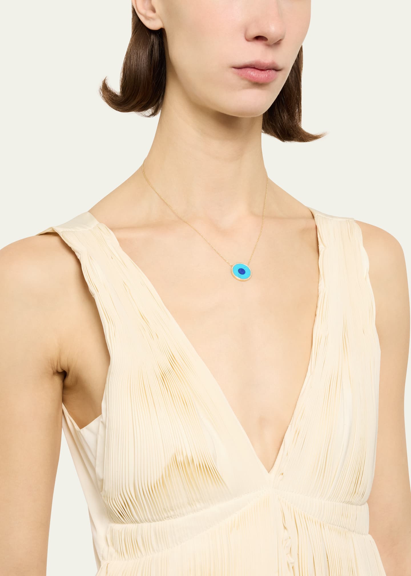 Jennifer Meyer Yellow Gold Large Inlay Evil Eye Necklace with Diamonds, Turquoise and Lapis Image 2 of 4