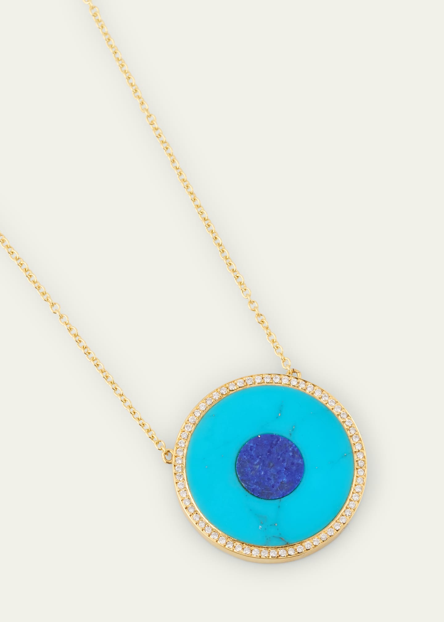 Jennifer Meyer Yellow Gold Large Inlay Evil Eye Necklace with Diamonds, Turquoise and Lapis Image 3 of 4