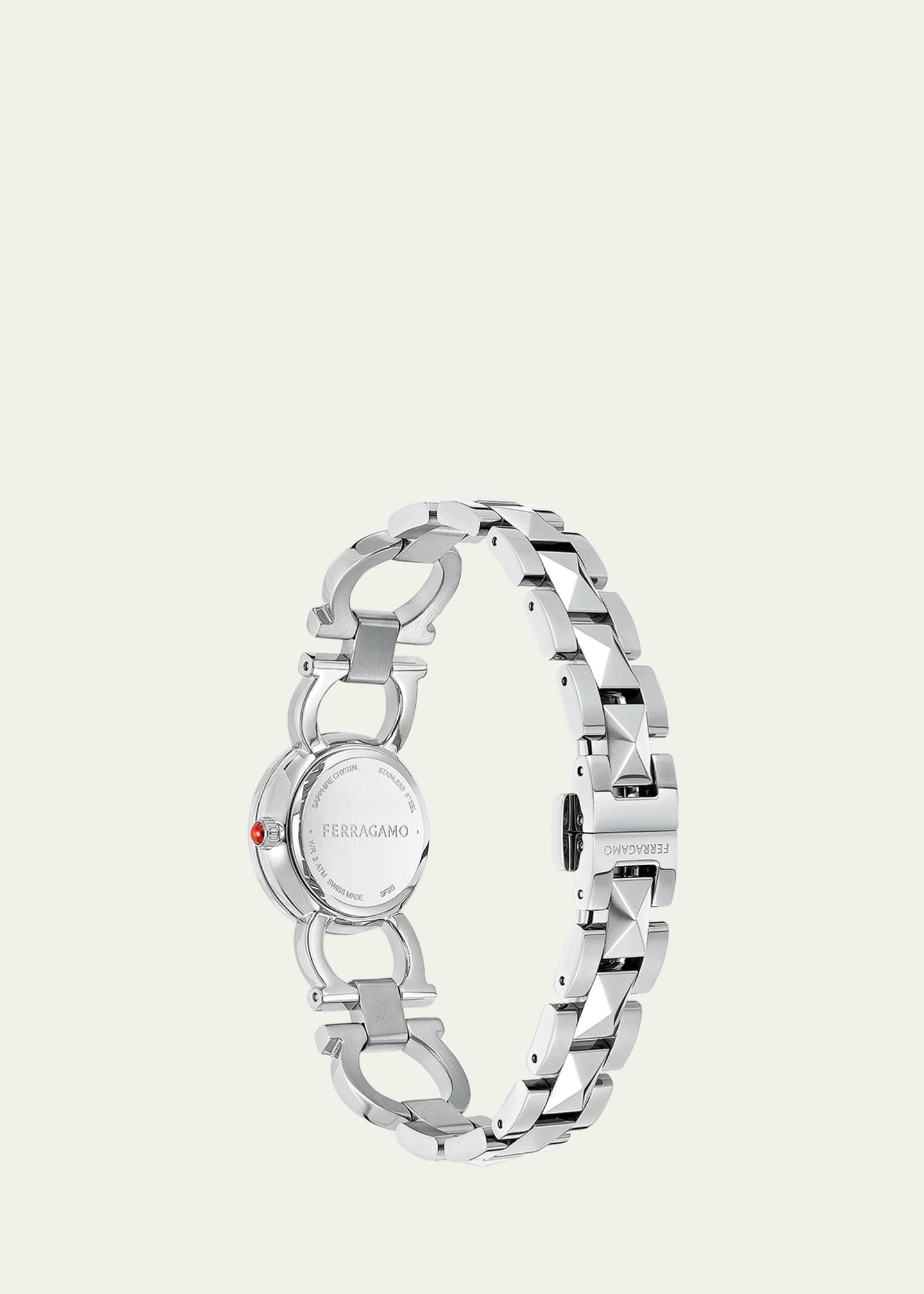 Ferragamo 25mm Double Gancini Stud Watch with Silver Dial, Stainless Steel Image 3 of 4