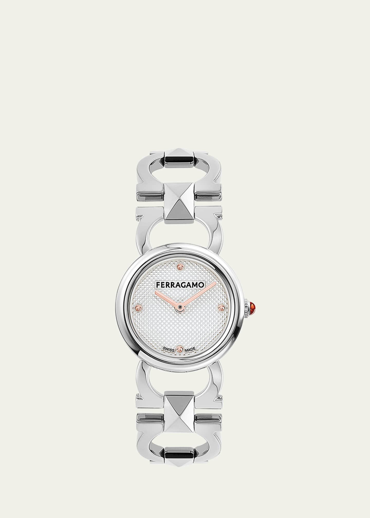 Ferragamo 25mm Double Gancini Stud Watch with Silver Dial, Stainless Steel Image 1 of 4