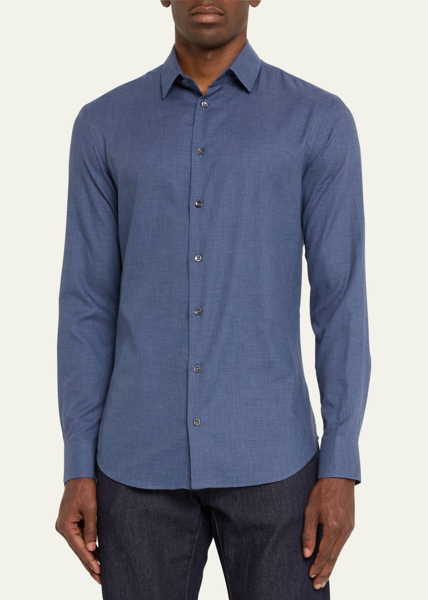 Giorgio Armani Men's Micro-Houndstooth Sport Shirt Image 4 of 5
