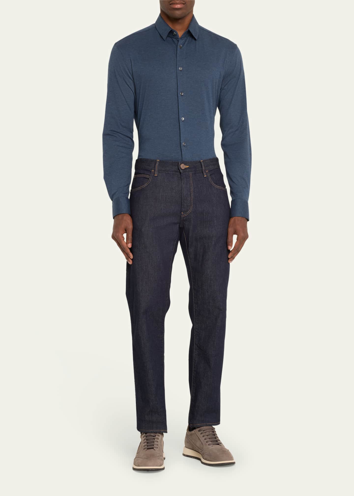 Giorgio Armani Men's Solid Cotton Stretch Sport Shirt Image 2 of 5