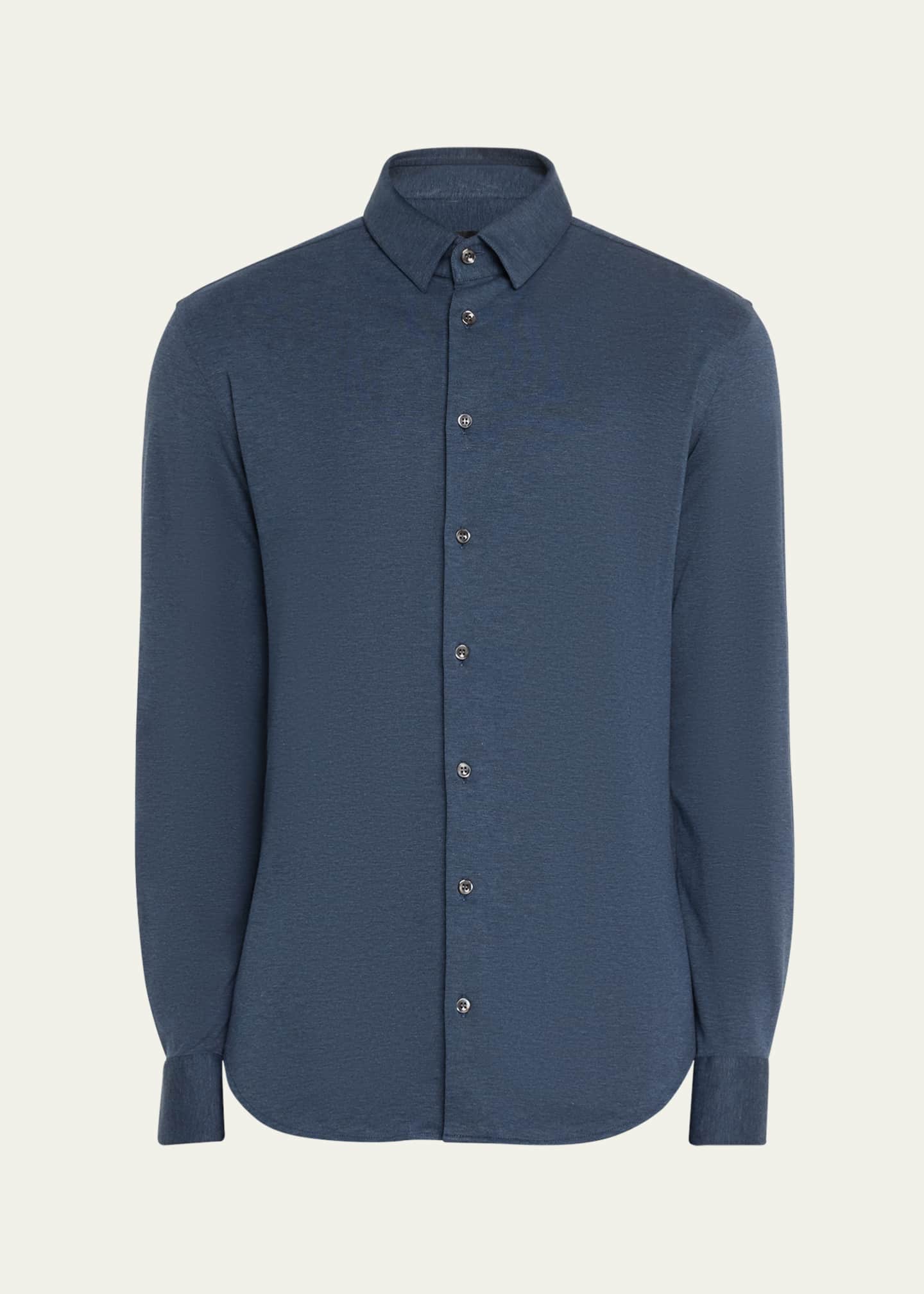 Giorgio Armani Men's Solid Cotton Stretch Sport Shirt Image 1 of 5
