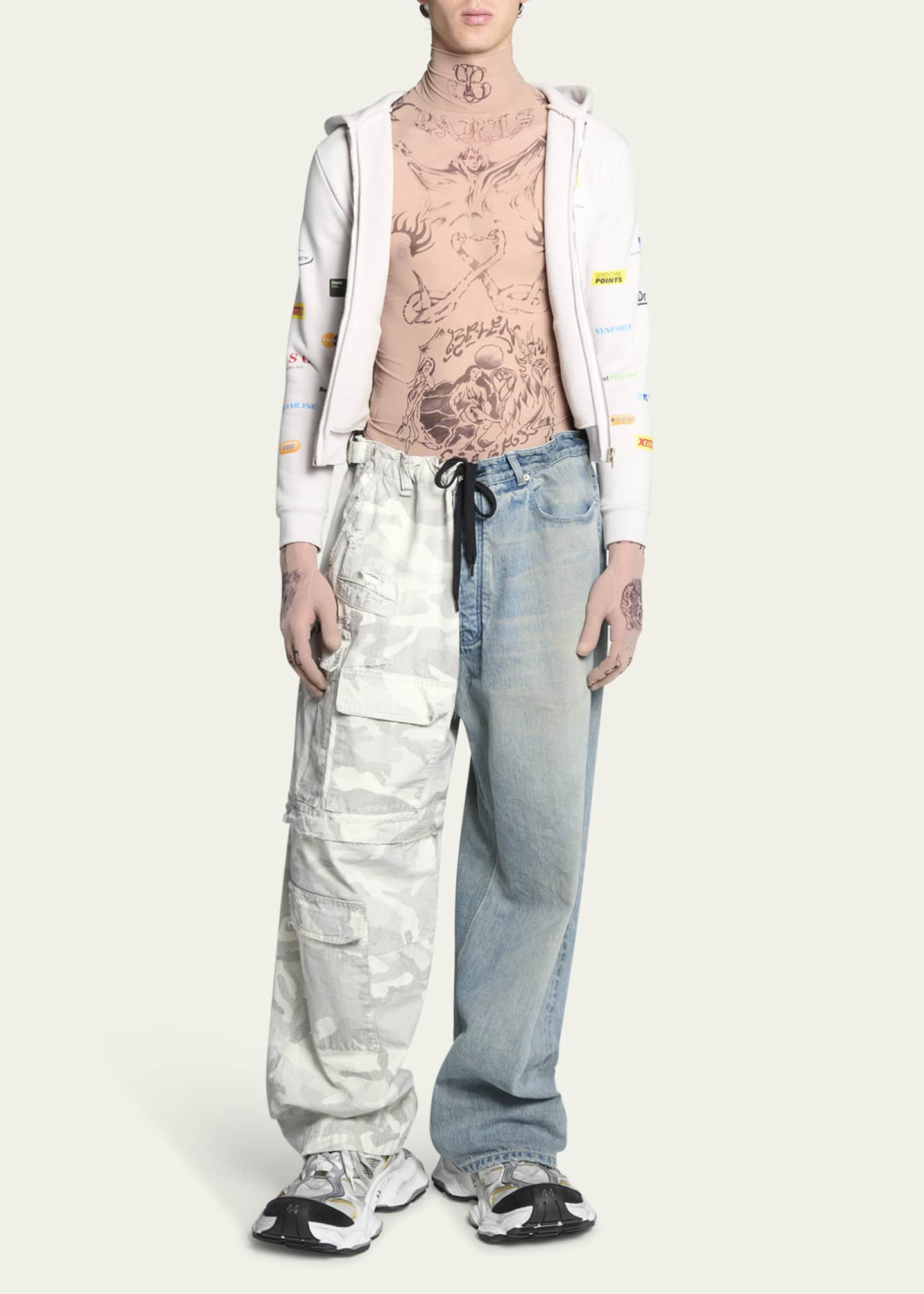 Balenciaga Men's Hybrid Denim and Camo Ripstop Pants Image 2 of 5