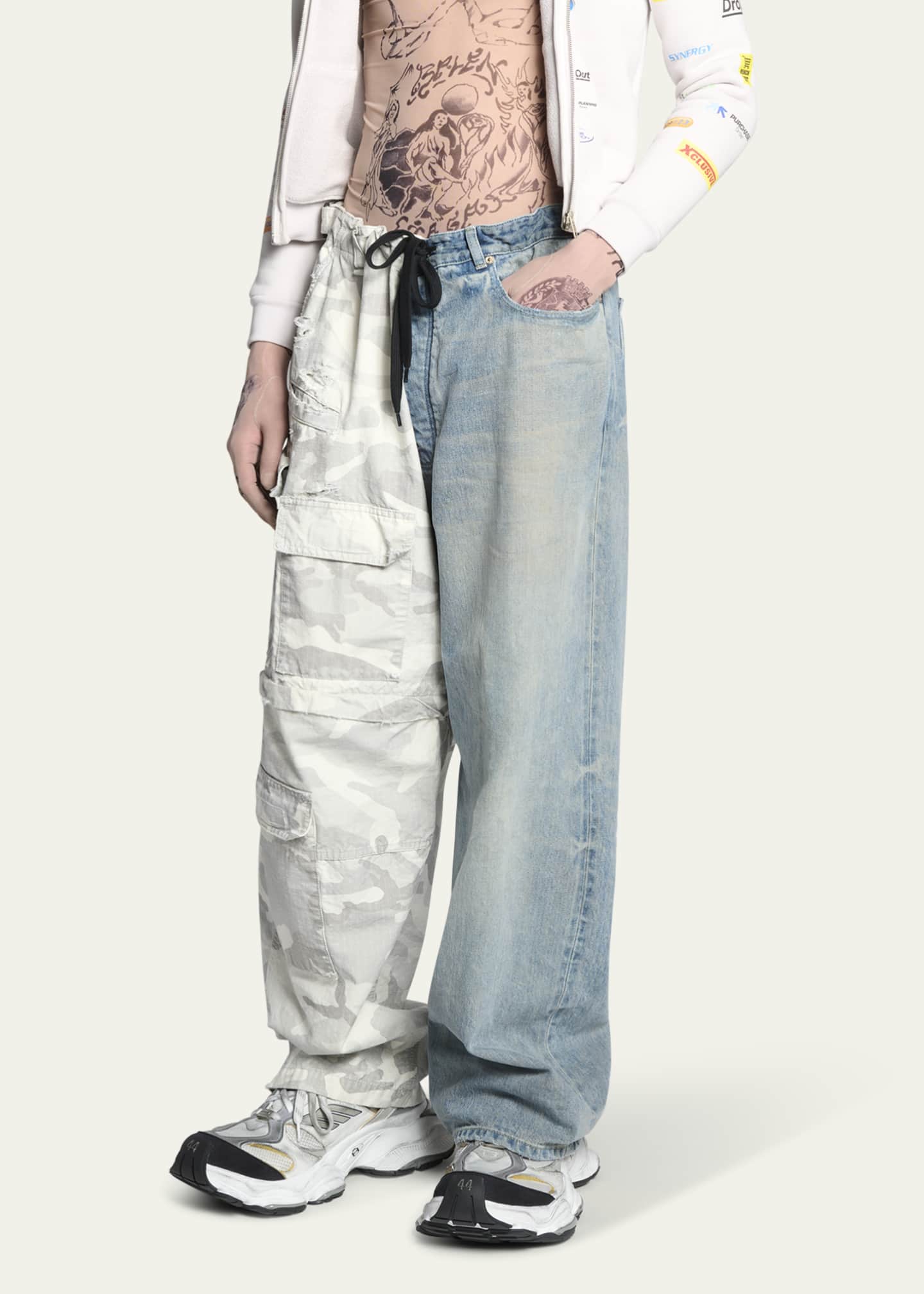 Balenciaga Men's Hybrid Denim and Camo Ripstop Pants Image 4 of 5