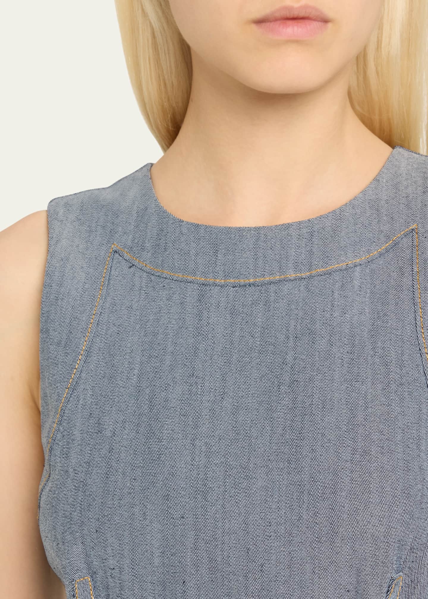 Cinq a Sept Zelda Belted Asymmetric Sleeveless Denim Midi Dress Image 5 of 5