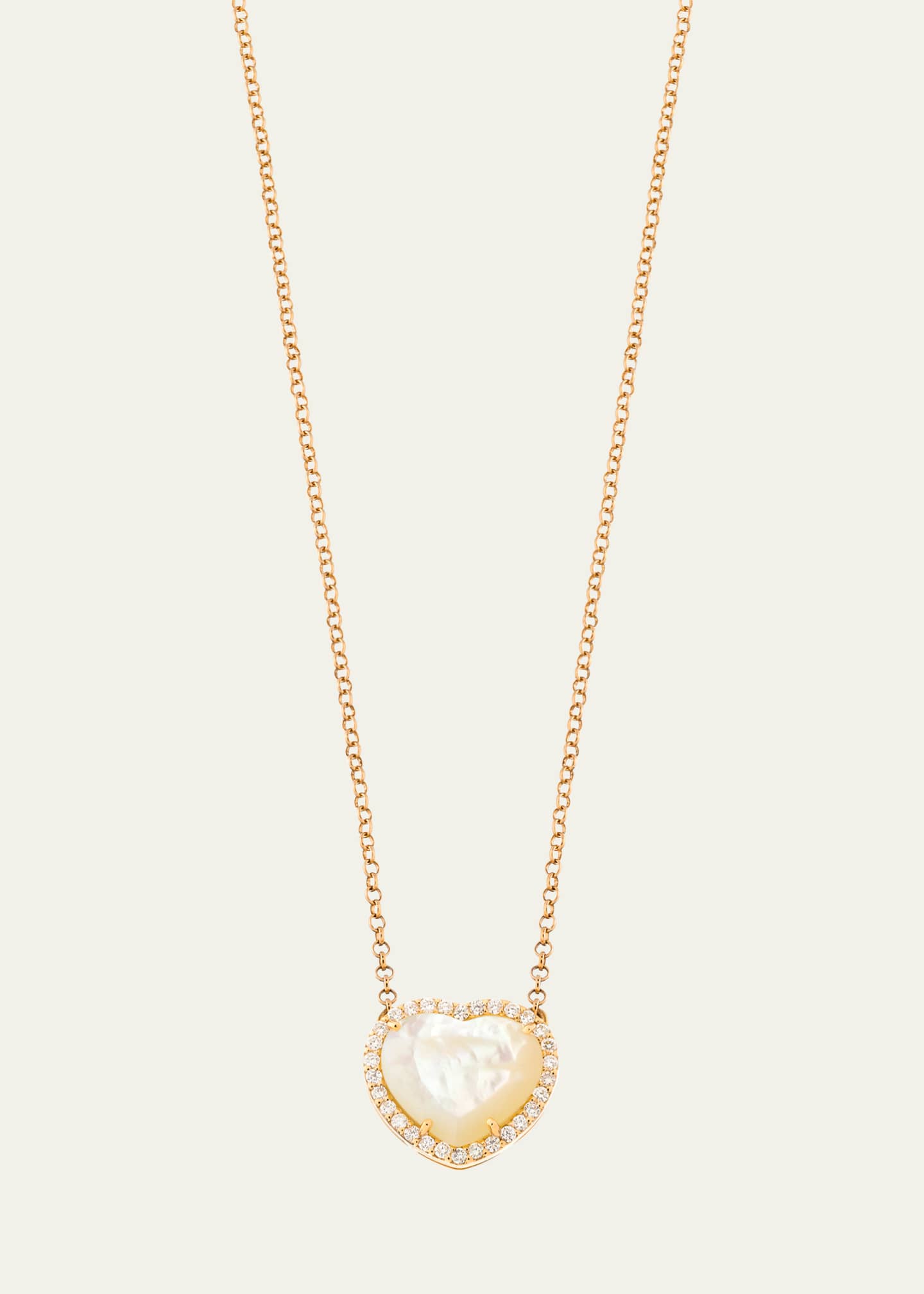 Daniella Kronfle 18K Rose Gold Medium Heart Necklace with Mother of Pearl and Diamonds