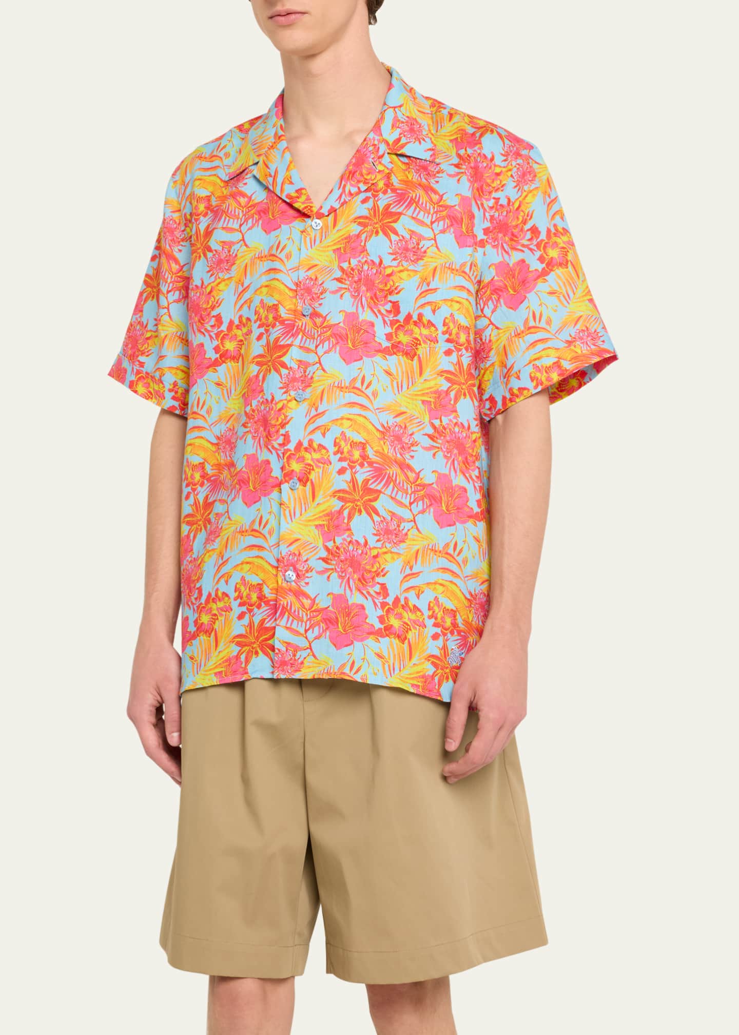 Vilebrequin Men's Tahiti Flower-Print Camp Shirt Image 4 of 5
