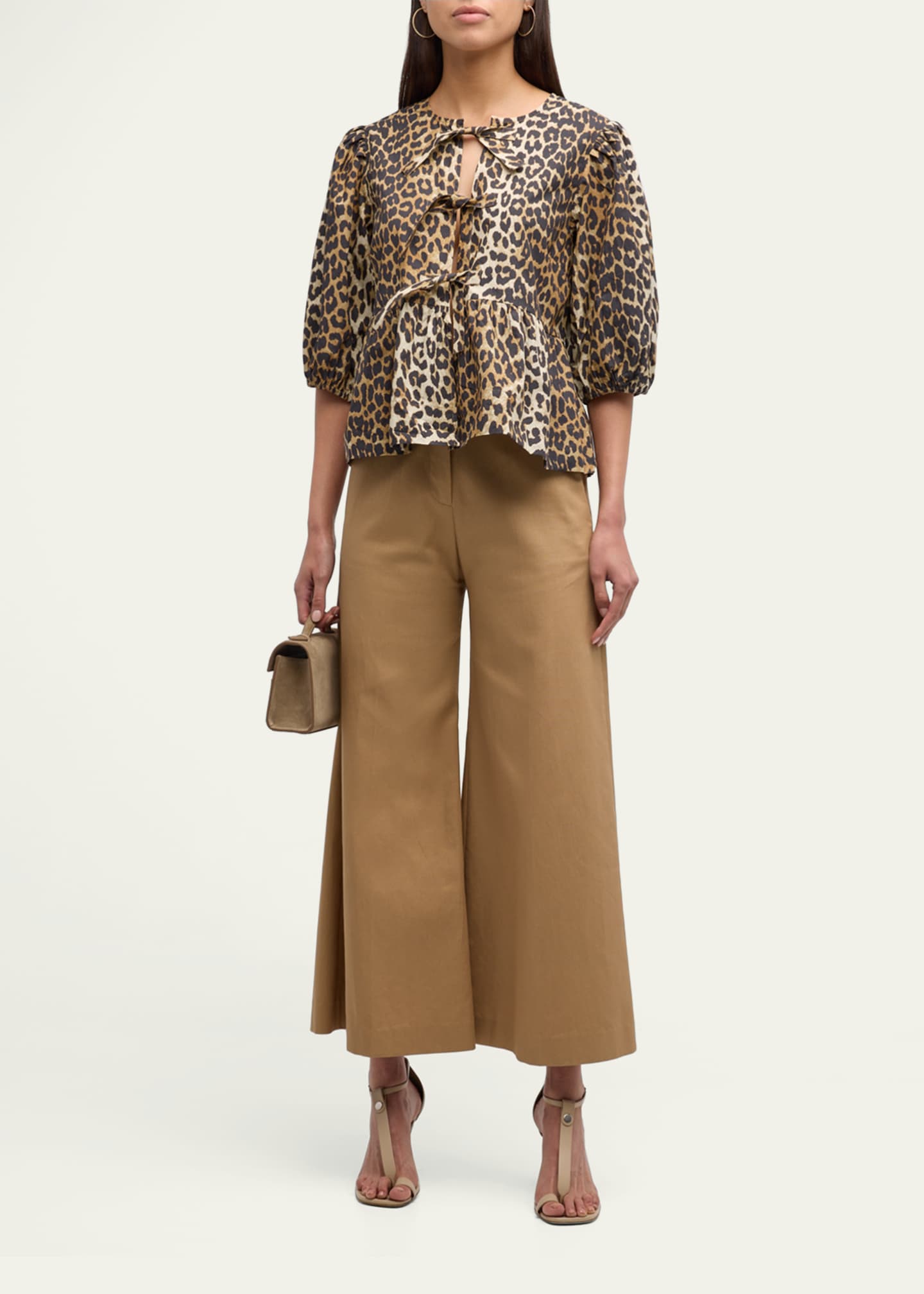 Ganni Printed Self-Tie Peplum Blouse Image 2 of 7