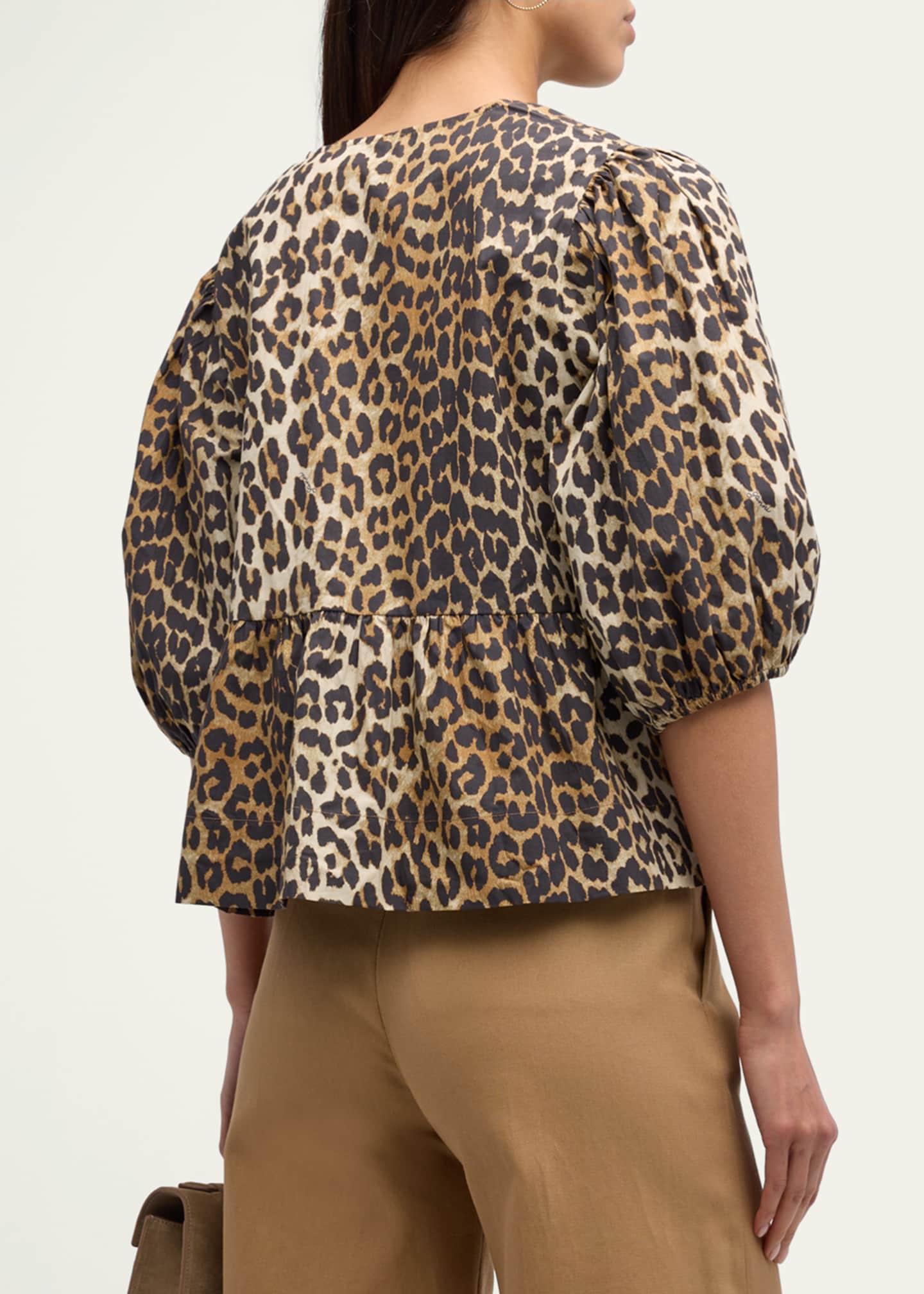 Ganni Printed Self-Tie Peplum Blouse Image 3 of 7