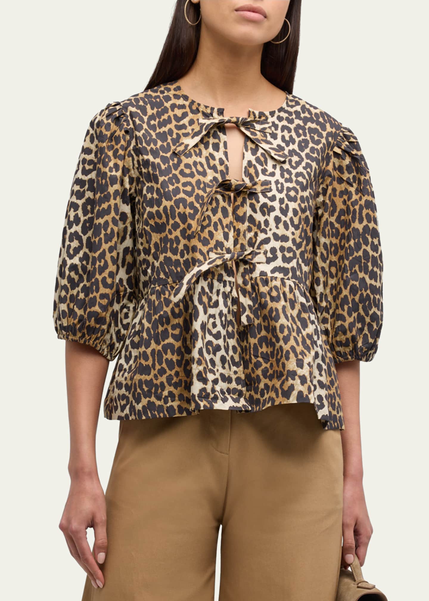 Ganni Printed Self-Tie Peplum Blouse Image 4 of 7
