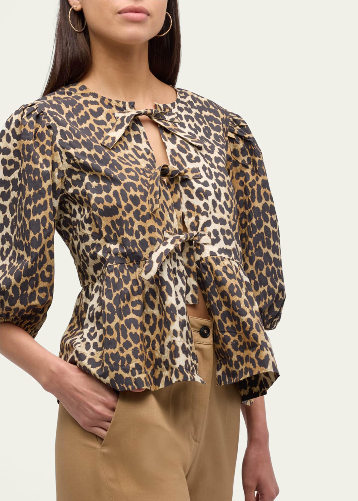 Ganni Printed Self-Tie Peplum Blouse Image 7 of 7