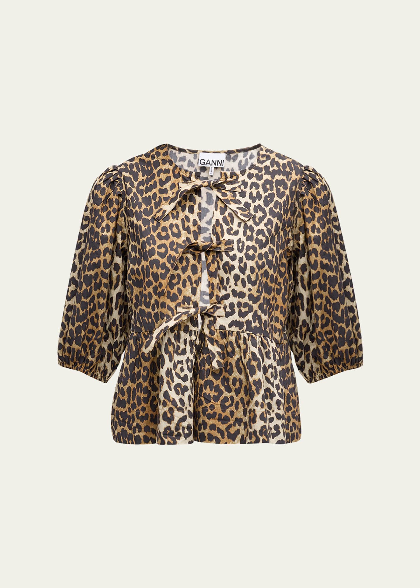 Ganni Printed Self-Tie Peplum Blouse Image 1 of 7