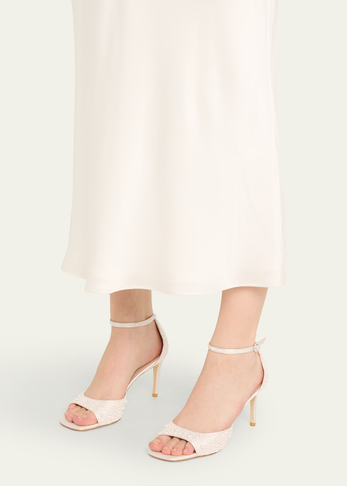 Stuart Weitzman Bliss Pearly Satin Ankle-Strap Sandals Image 2 of 5